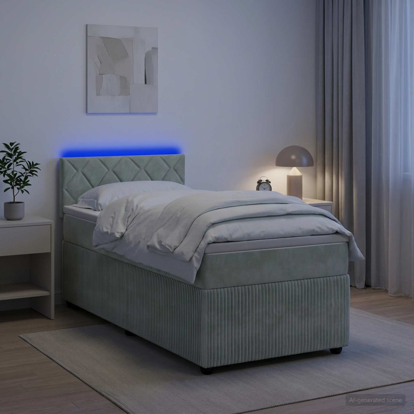 vidaXL Κρεβάτι box spring με στρώμα Ανοιχτό γκρι 90 x 200 cm Βελούδο