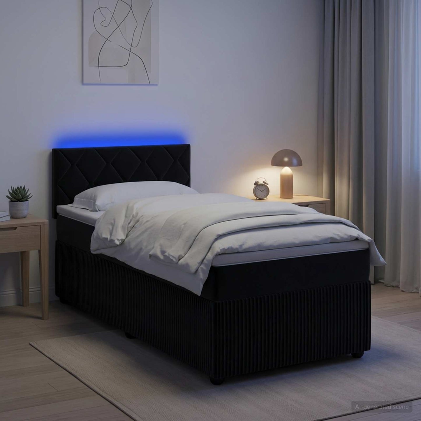 vidaXL Κρεβάτι box spring με στρώμα Μαύρο 90 x 190 cm Βελούδο