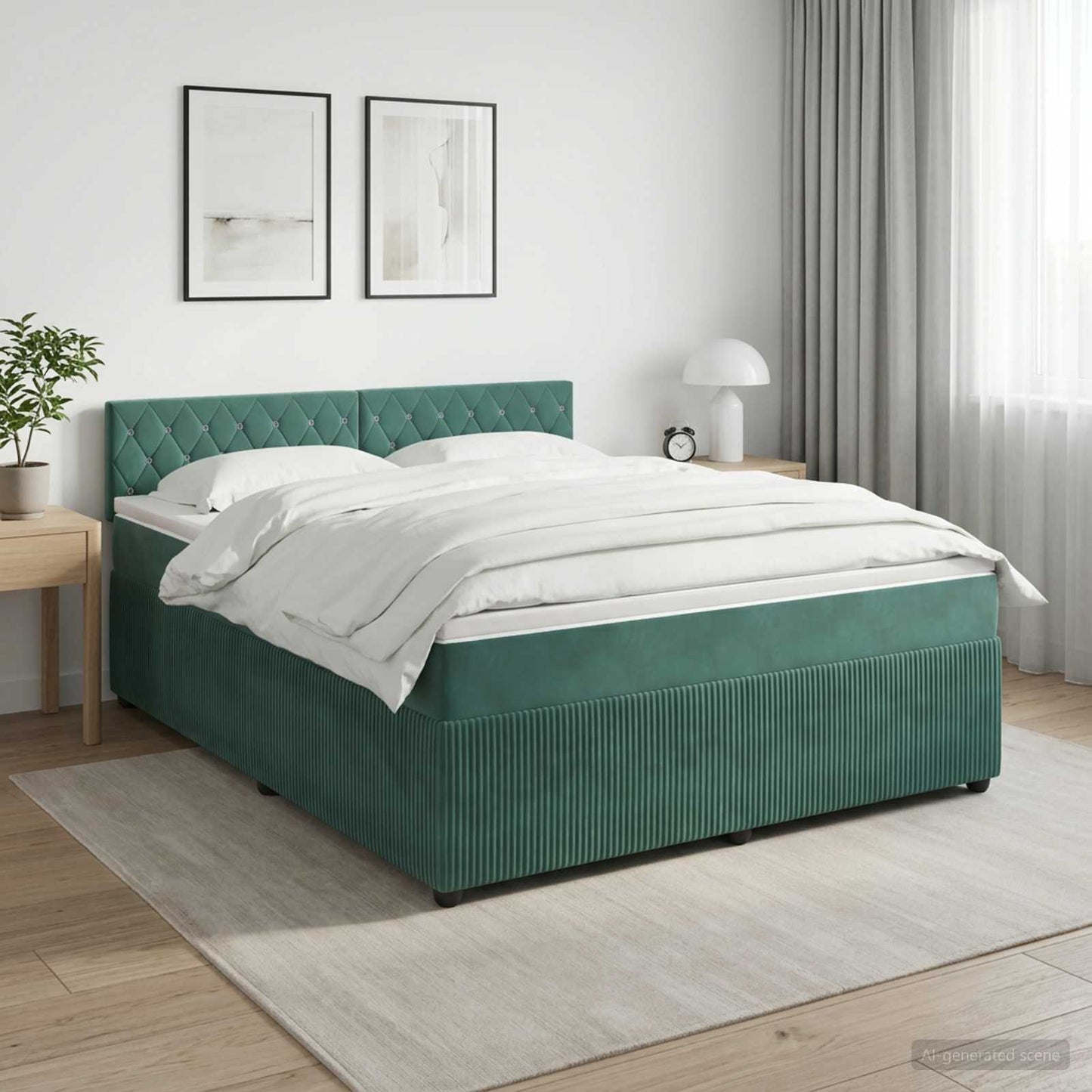 vidaXL Κρεβάτι box spring με στρώμα Σκούρο Πράσινο 140 x 200 cm
