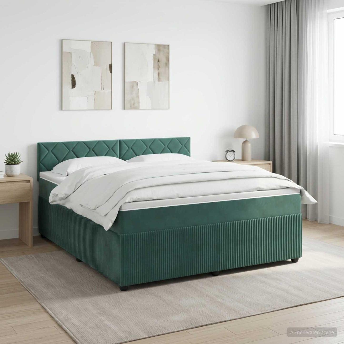 vidaXL Κρεβάτι box spring με στρώμα Σκούρο Πράσινο 140 x 200 cm