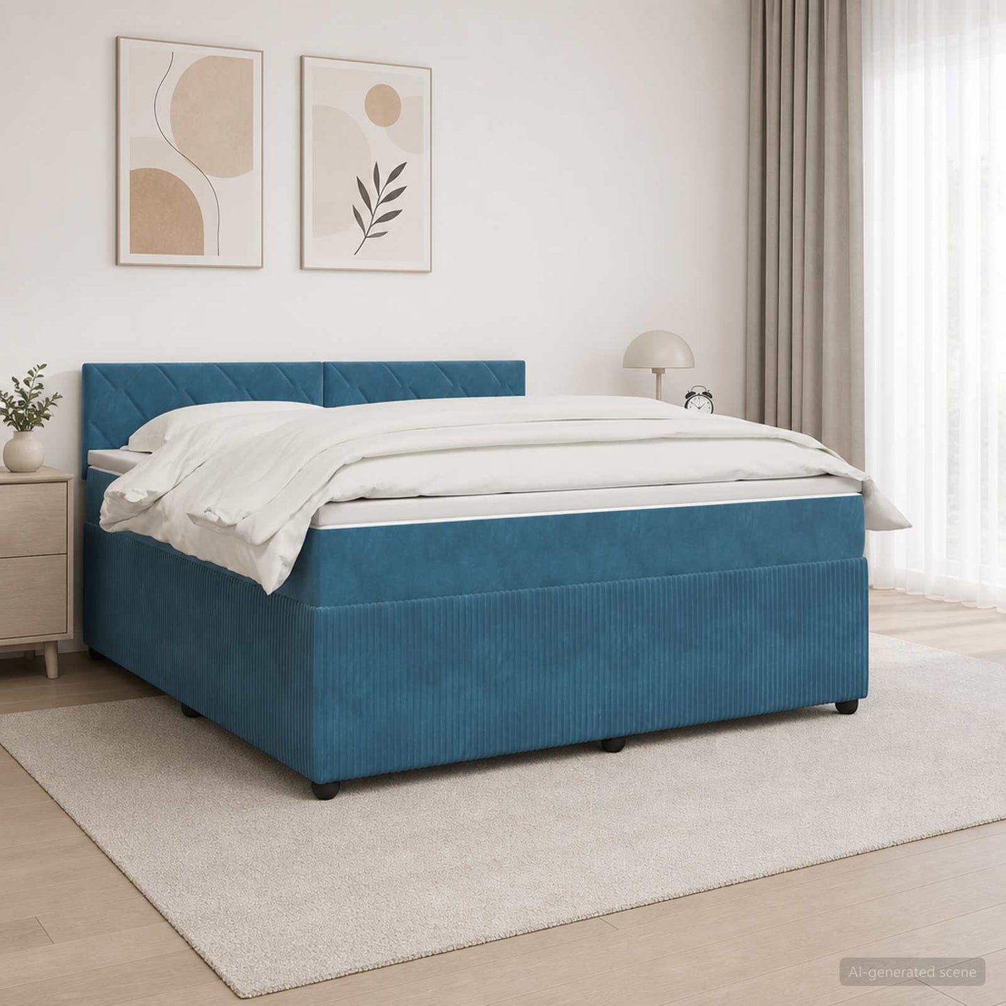 vidaXL Κρεβάτι box spring με στρώμα Μπλε 140 x 200 cm Βελούδο