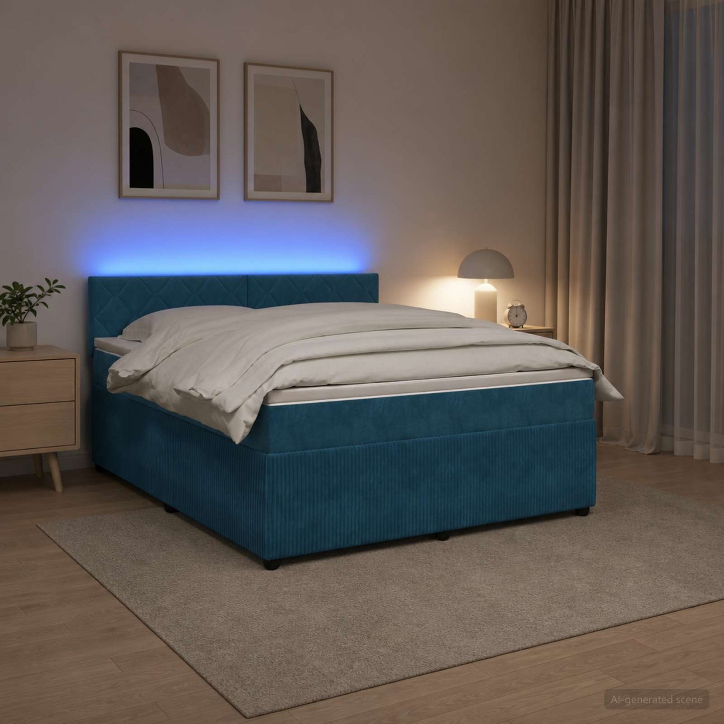 vidaXL Κρεβάτι box spring με στρώμα Μπλε 140 x 200 cm Βελούδο