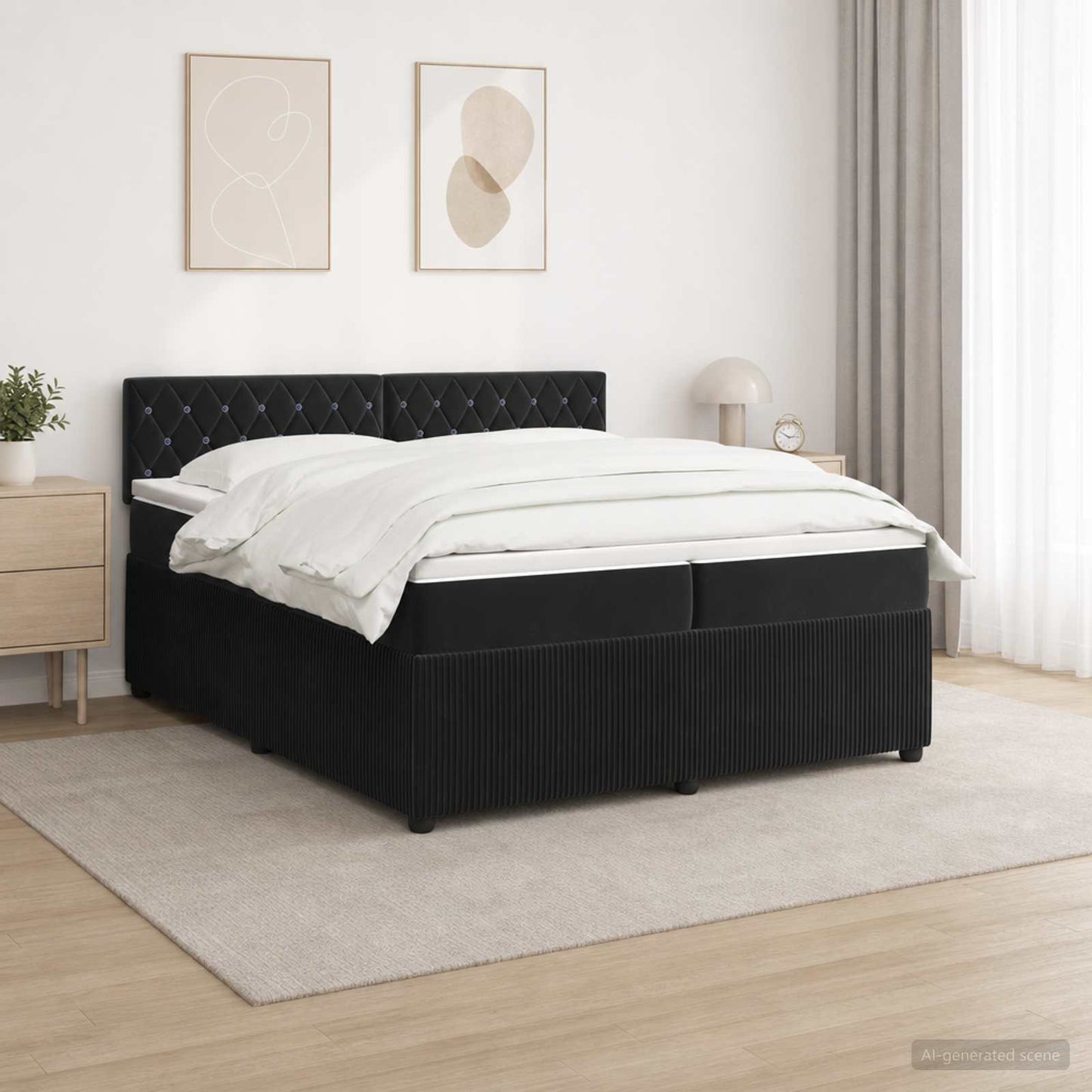 vidaXL Κρεβάτι box spring με στρώμα Μαύρο 200 x 200 cm Βελούδο