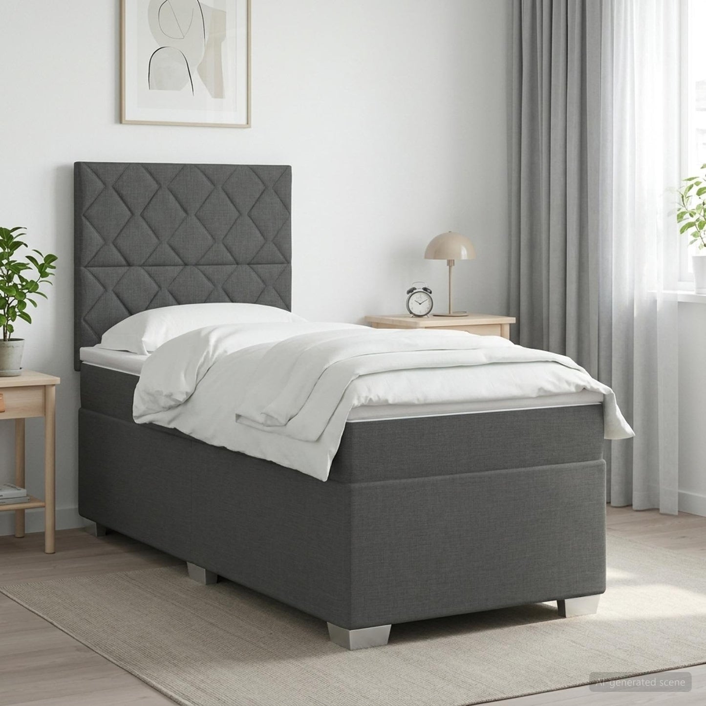 vidaXL Κρεβάτι box spring με στρώμα Σκούρο Γκρι 90 x 200 cm Ύφασμα