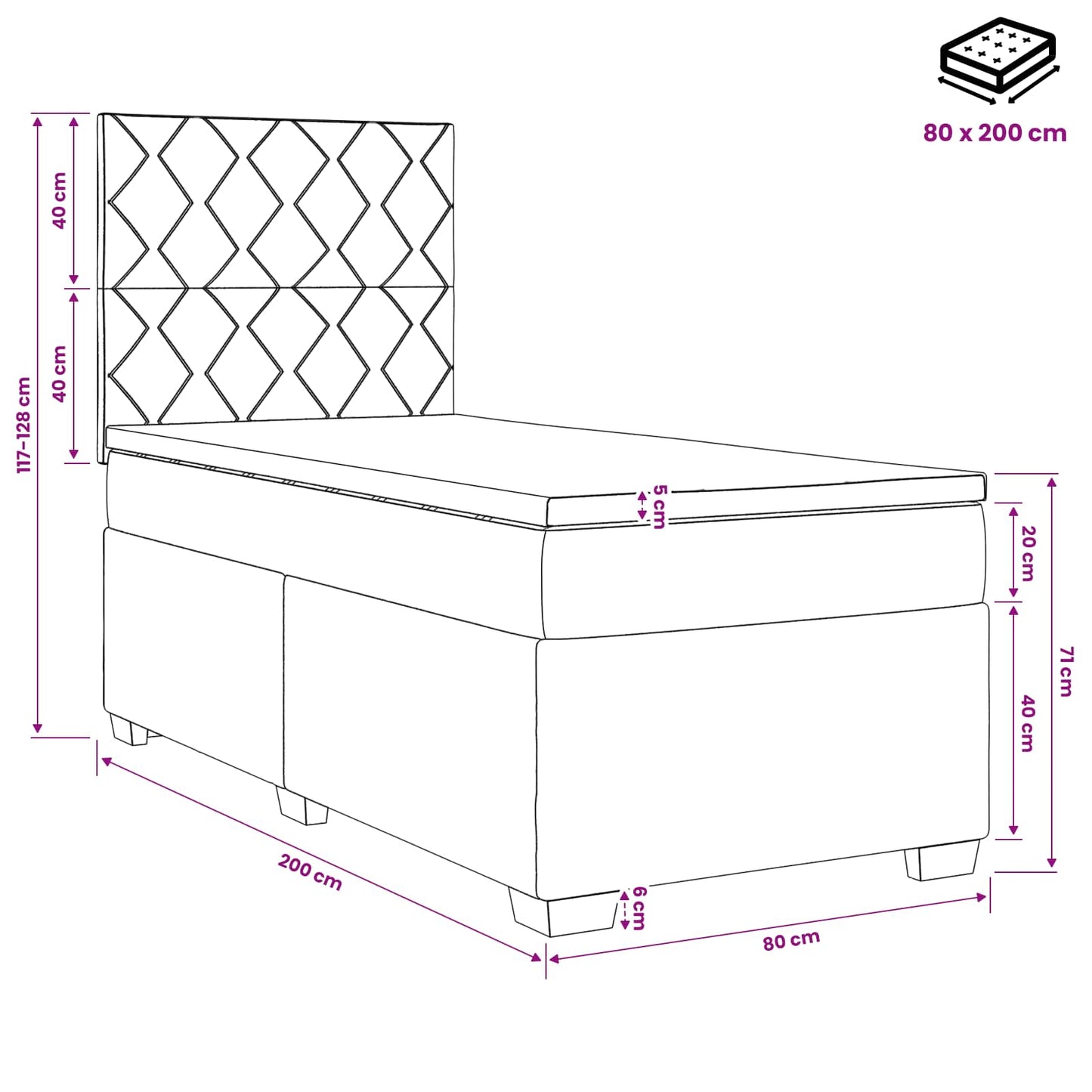 vidaXL Κρεβάτι box spring με στρώμα Σκούρο Καφέ 80 x 200 cm Ύφασμα