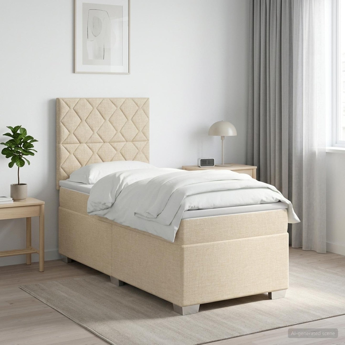 vidaXL Κρεβάτι box spring με στρώμα Κρεμ 90 x 190 cm Ύφασμα