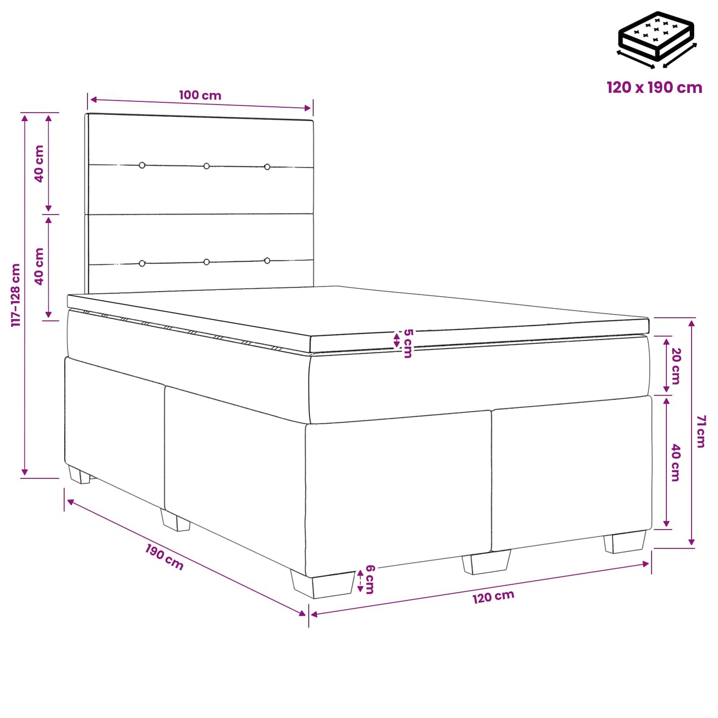 vidaXL Κρεβάτι box spring με στρώμα Σκούρο Γκρι 120 x 190 cm Ύφασμα