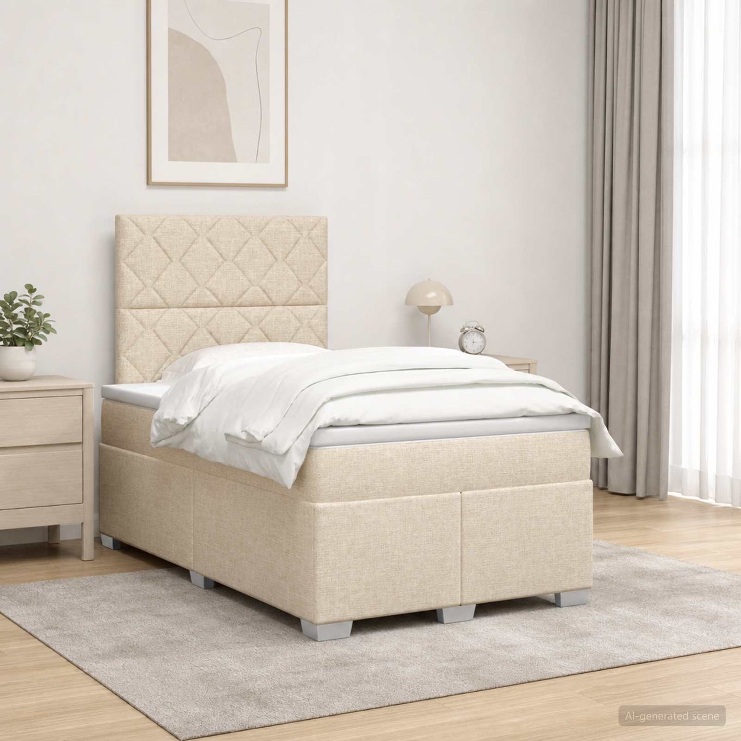 vidaXL Κρεβάτι box spring με στρώμα Κρεμ 120 x 190 cm Ύφασμα