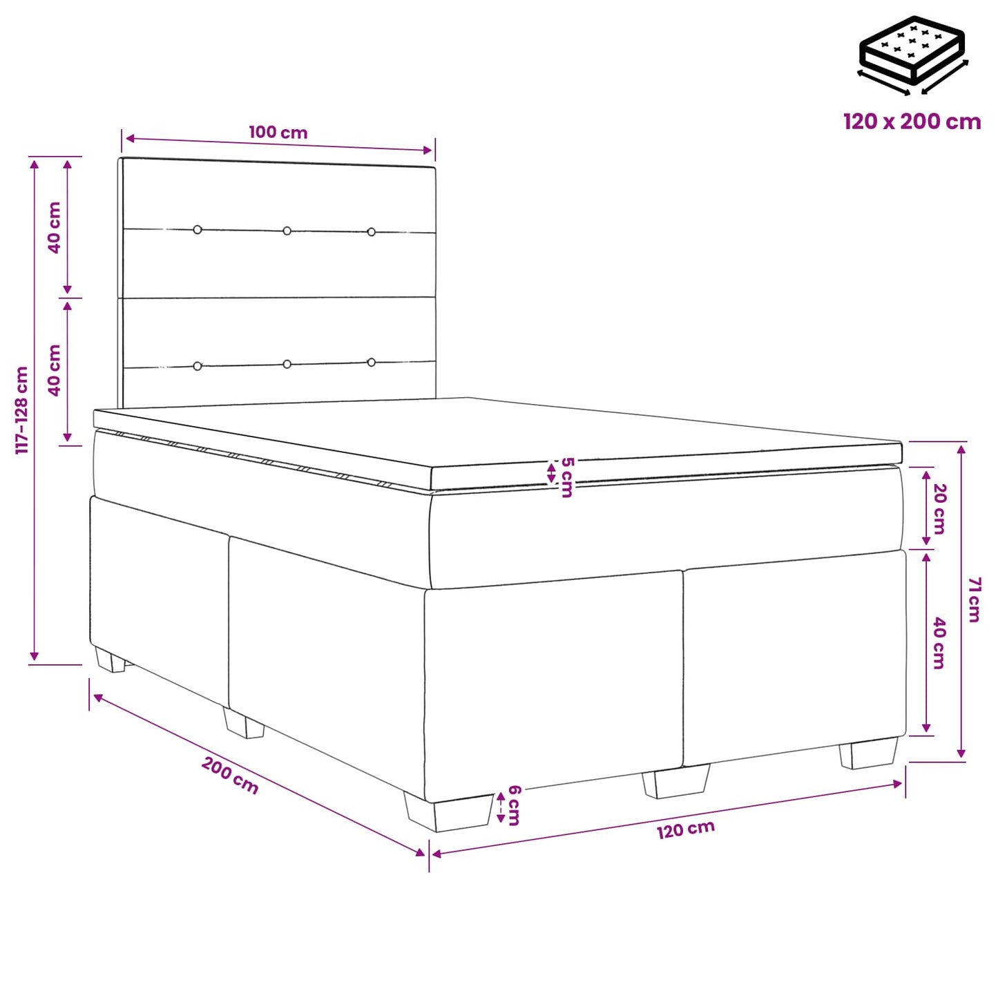 vidaXL Κρεβάτι box spring με στρώμα Σκούρο Γκρι 120 x 200 cm Ύφασμα