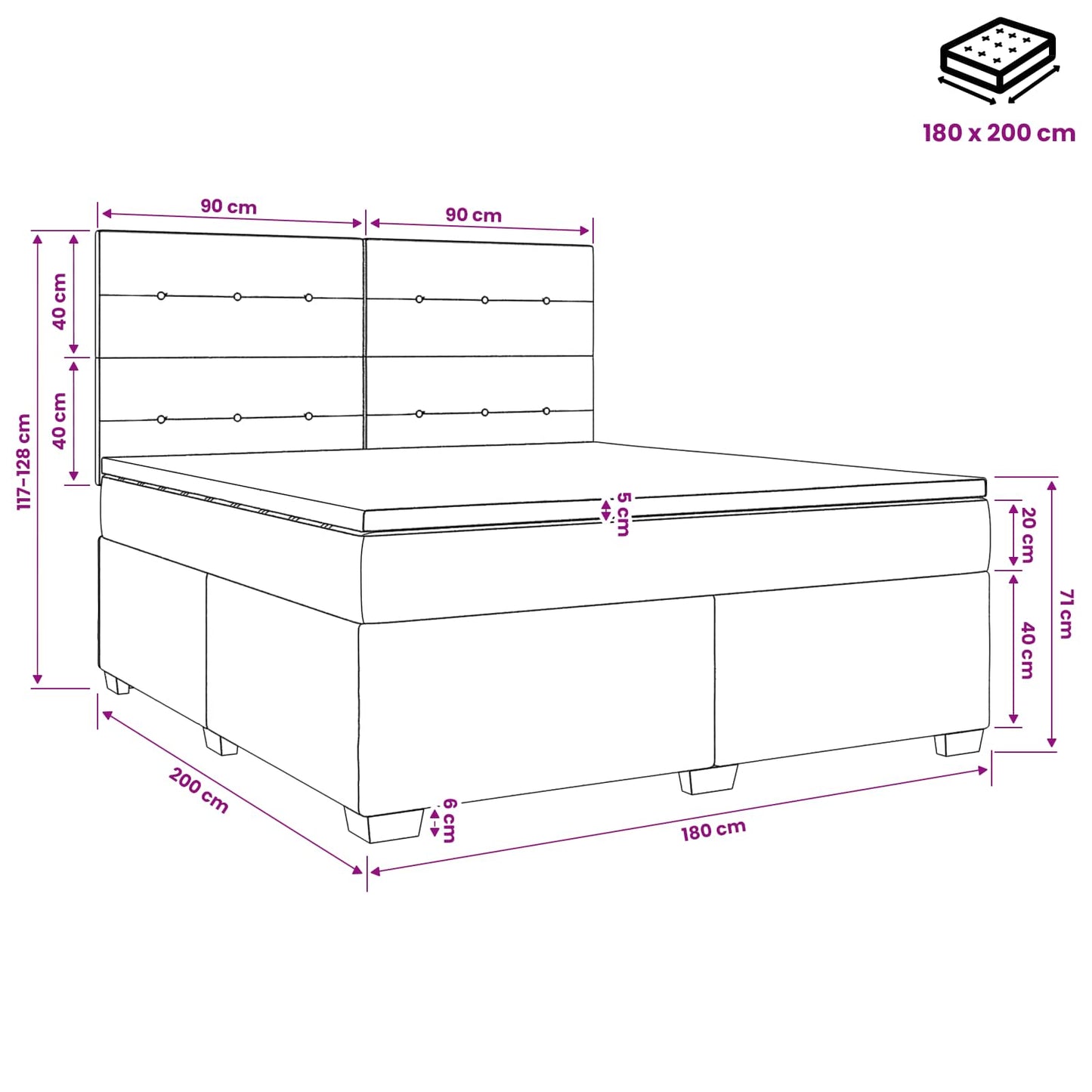vidaXL Κρεβάτι box spring με στρώμα Μαύρο 180 x 200 cm Ύφασμα