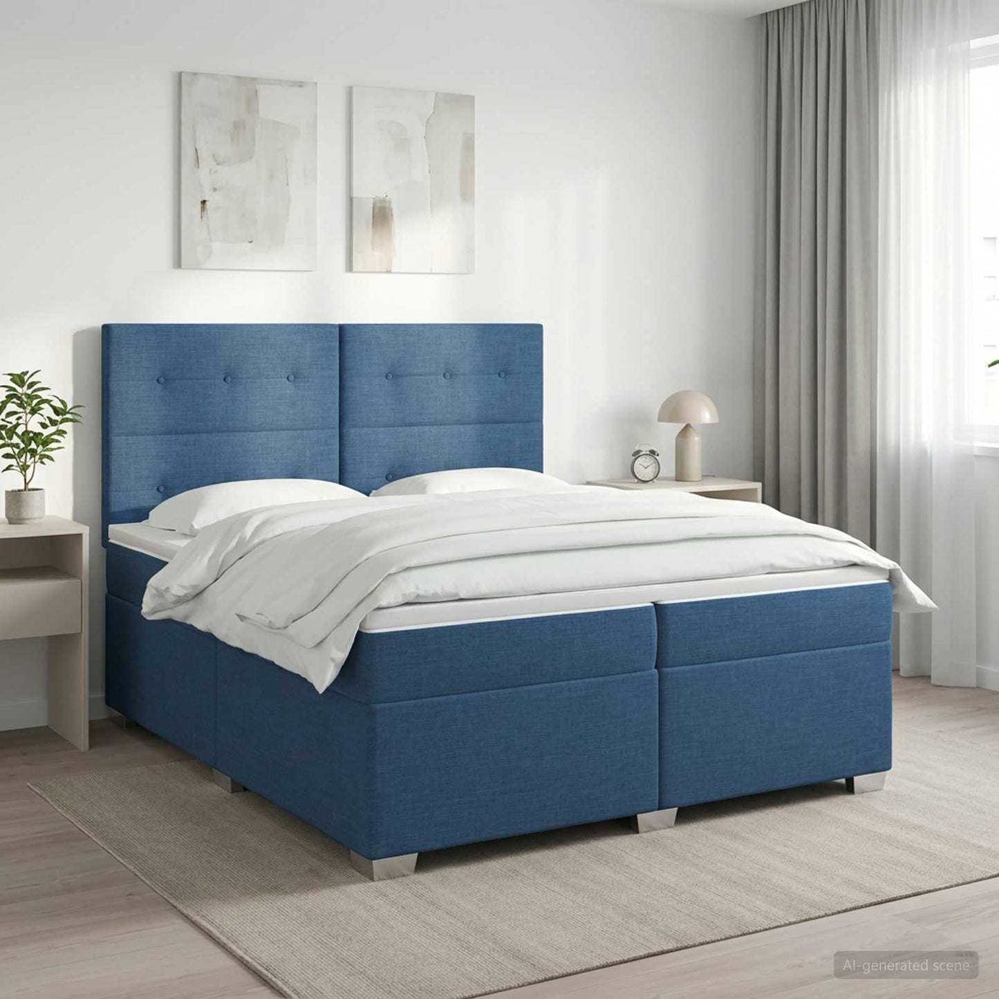 vidaXL Κρεβάτι box spring με στρώμα Μπλε 200 x 200 cm Ύφασμα