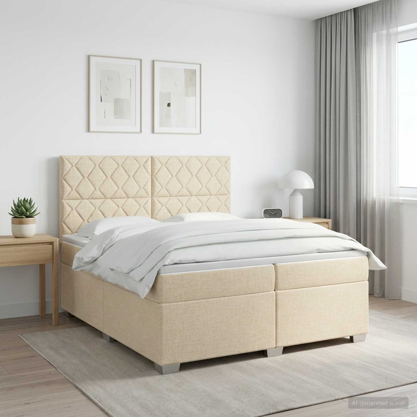vidaXL Κρεβάτι box spring με στρώμα Κρεμ 200 x 200 cm Ύφασμα