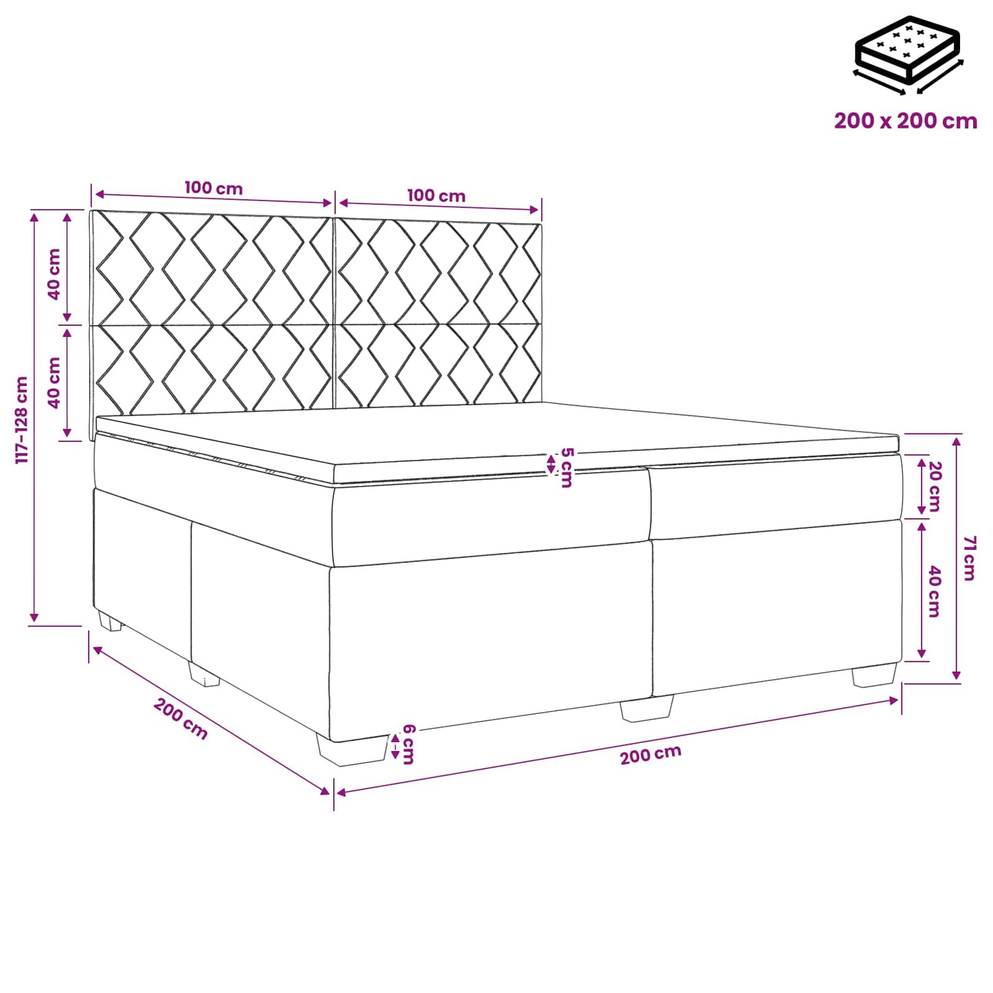 vidaXL Κρεβάτι box spring με στρώμα Κρεμ 200 x 200 cm Ύφασμα