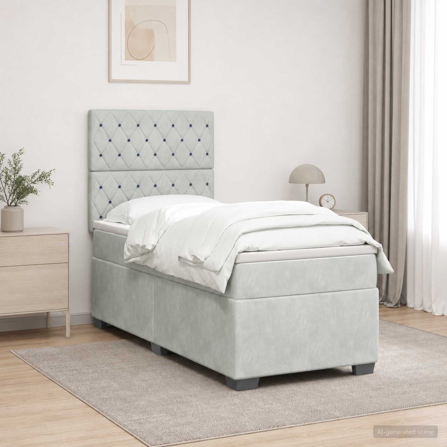 vidaXL Κρεβάτι box spring με στρώμα Ανοιχτό γκρι 90 x 190 cm Βελούδο