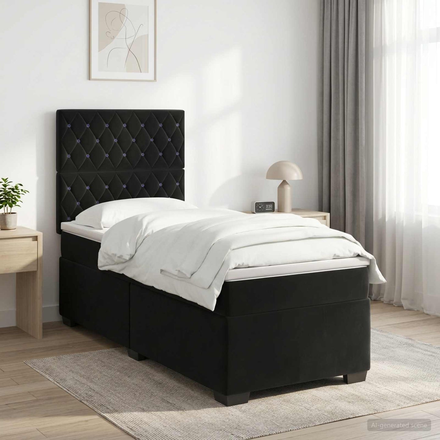 vidaXL Κρεβάτι box spring με στρώμα Μαύρο 90 x 200 cm Βελούδο