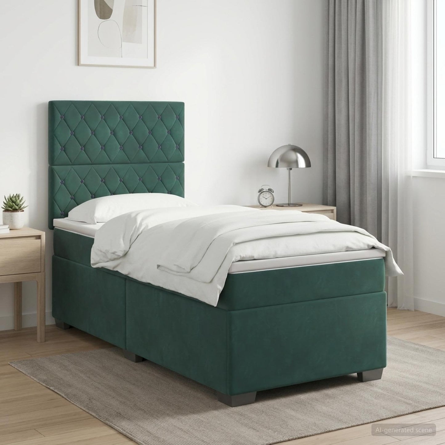 vidaXL Κρεβάτι box spring με στρώμα Σκούρο Πράσινο 90 x 200 cm Βελούδο
