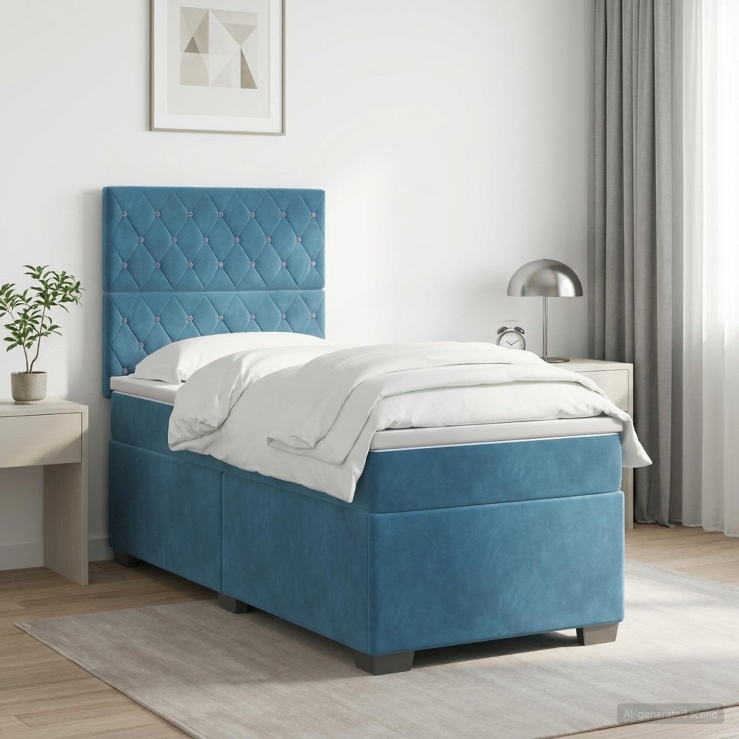 vidaXL Κρεβάτι box spring με στρώμα Μπλε 90 x 190 cm Βελούδο