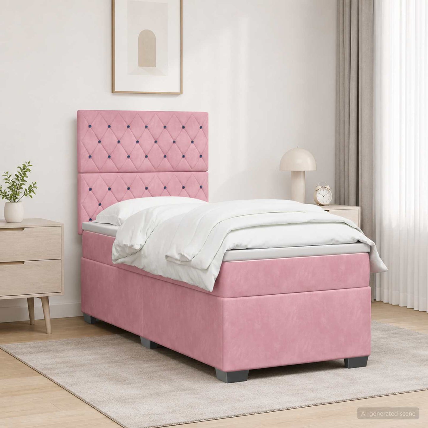 vidaXL Κρεβάτι box spring με στρώμα Ροζ 100 x 200 cm Βελούδο