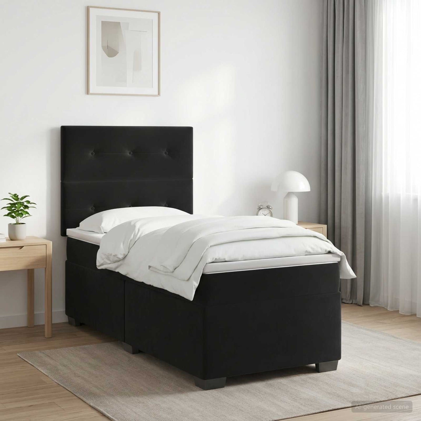 vidaXL Κρεβάτι box spring με στρώμα Μαύρο 90 x 200 cm Βελούδο