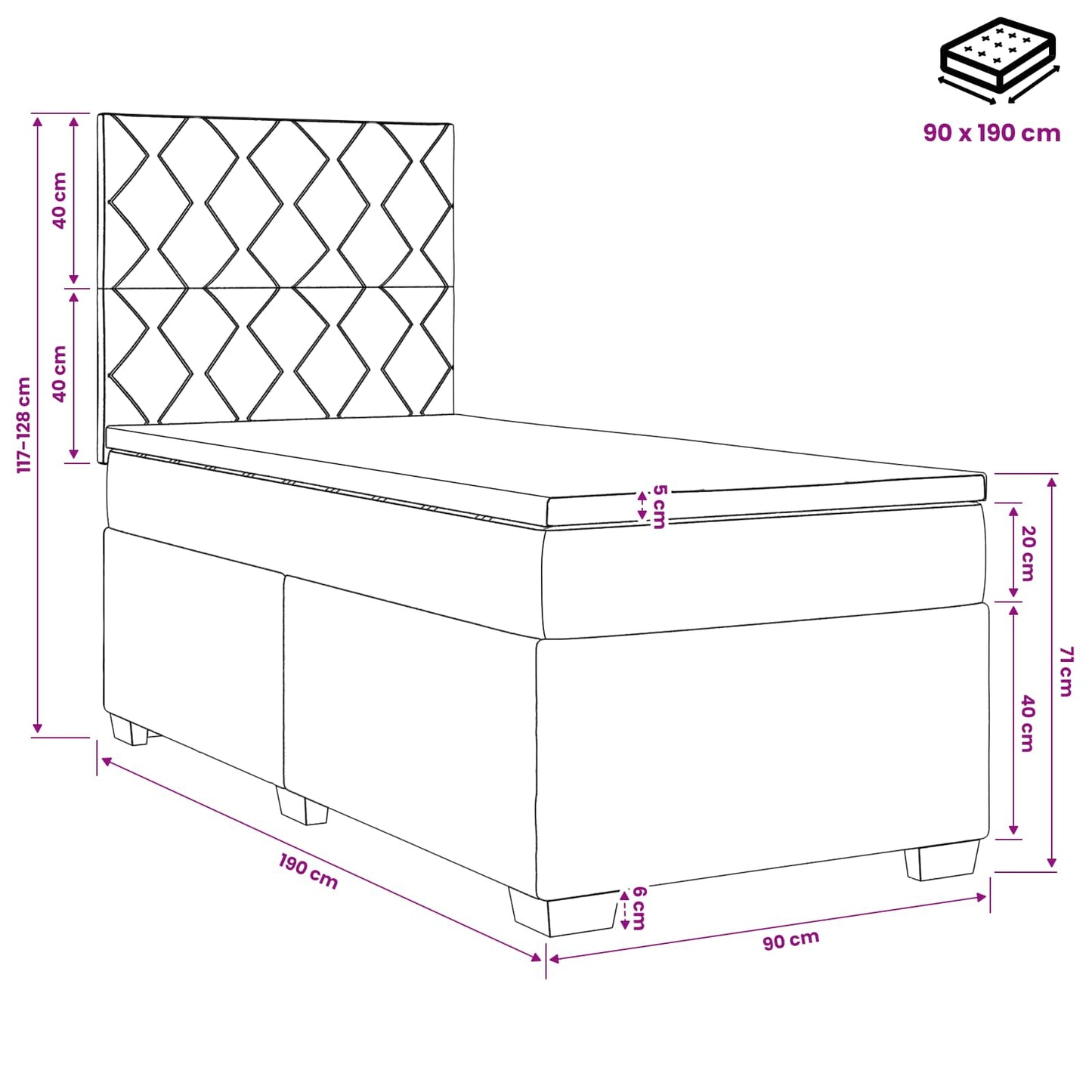 vidaXL Κρεβάτι box spring με στρώμα Σκούρο Γκρι 90 x 190 cm Βελούδο