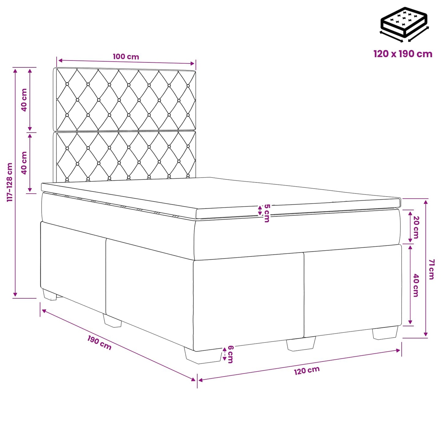 vidaXL Κρεβάτι box spring με στρώμα Μαύρο 120 x 190 cm Βελούδο