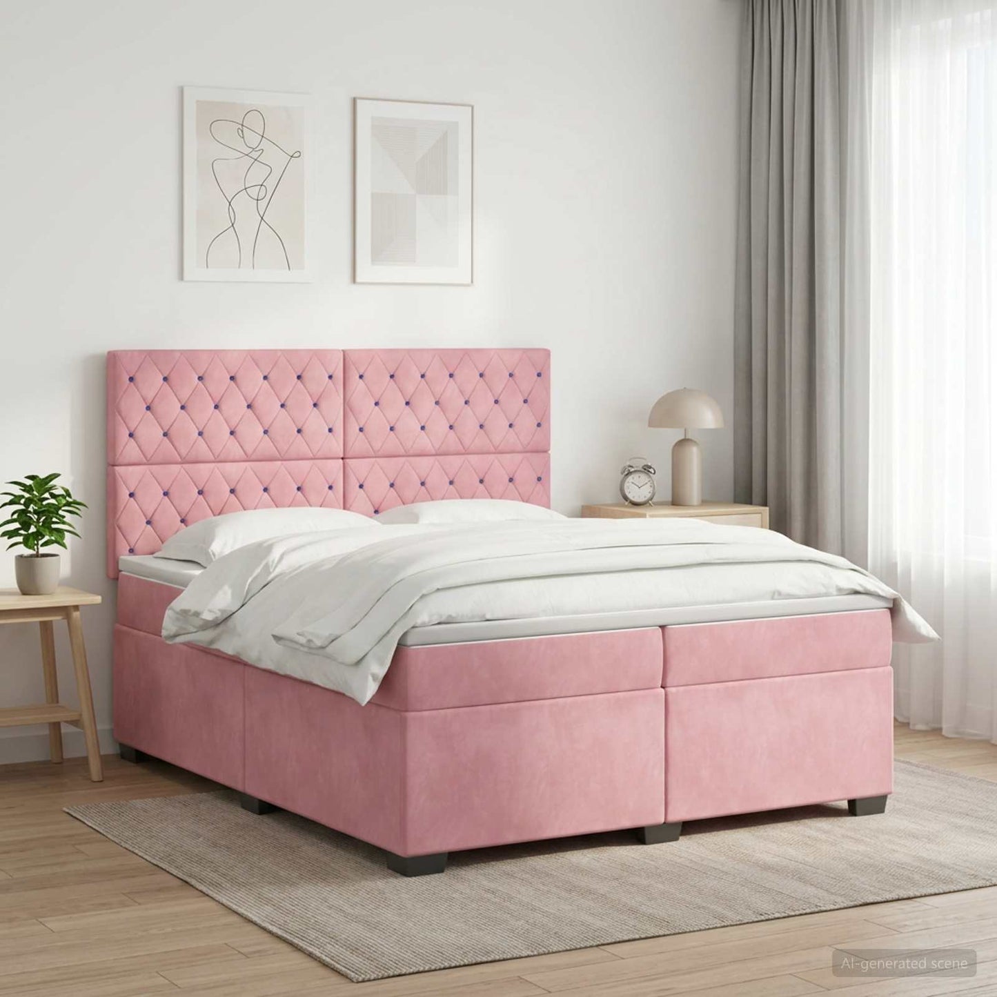 vidaXL Κρεβάτι box spring με στρώμα Ροζ 200 x 200 cm Βελούδο