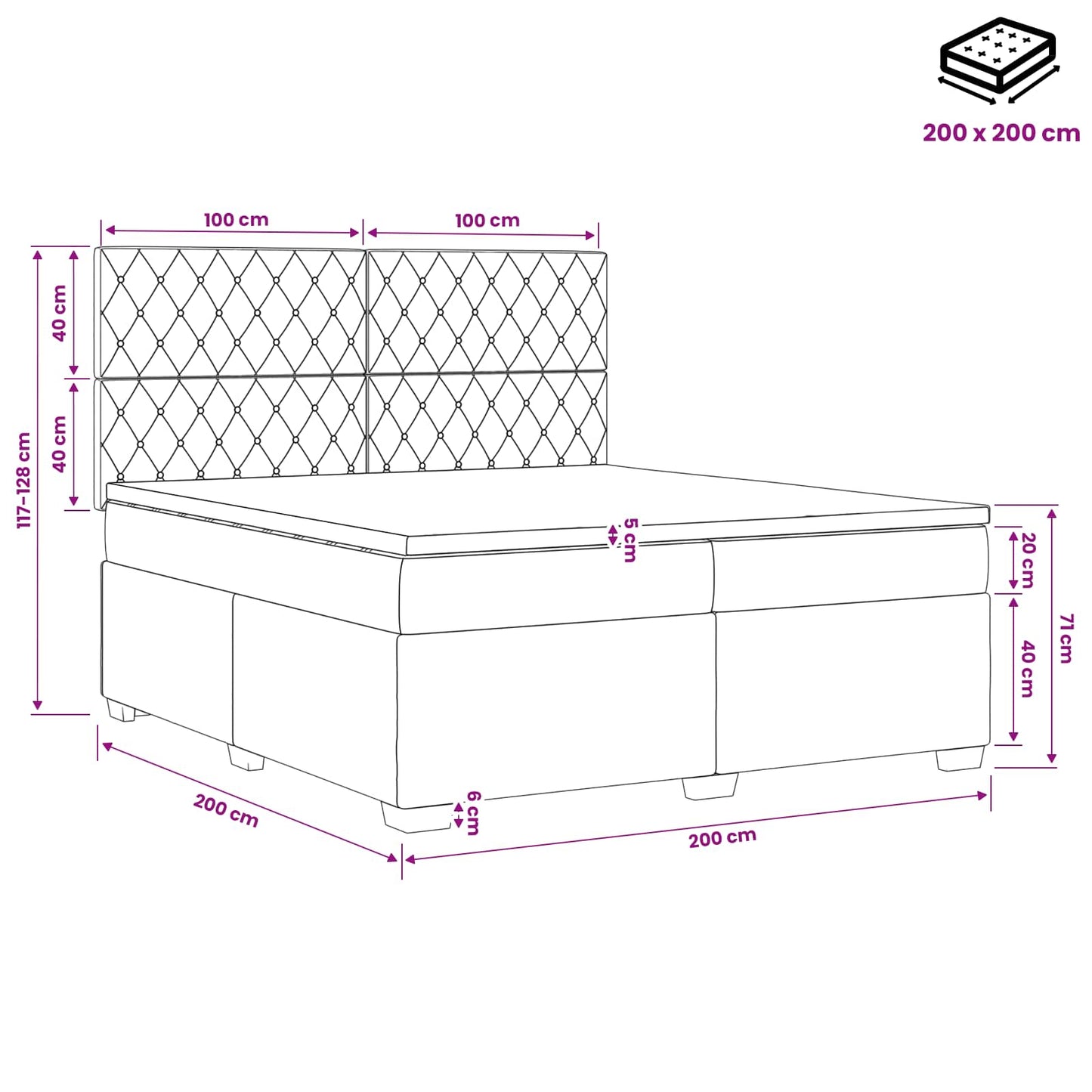 vidaXL Κρεβάτι box spring με στρώμα Ροζ 200 x 200 cm Βελούδο