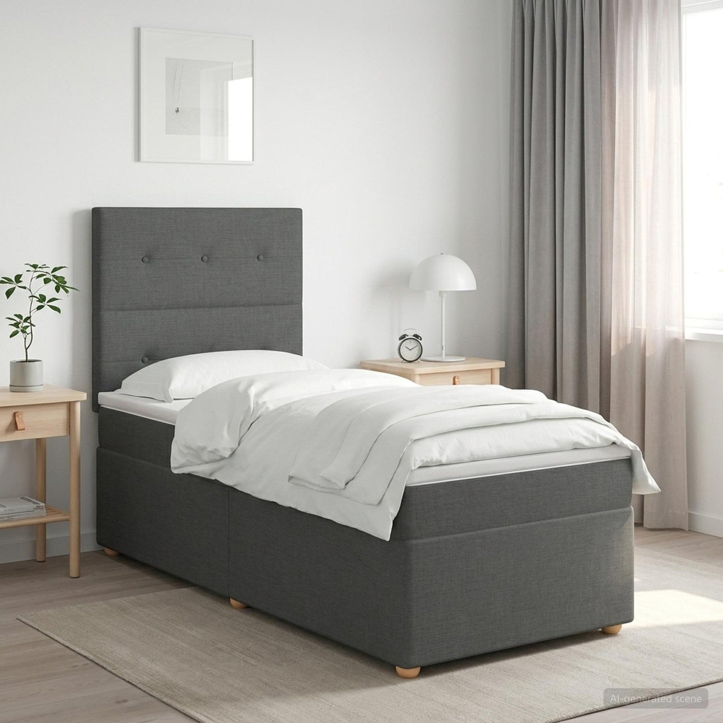 vidaXL Κρεβάτι box spring με στρώμα Σκούρο Γκρι Μονό Ύφασμα