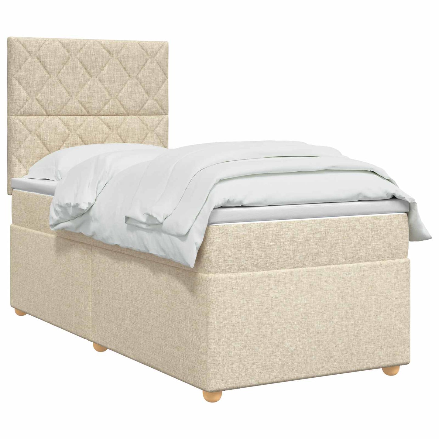vidaXL Κρεβάτι box spring με στρώμα Κρεμ 90 x 190 cm Ύφασμα