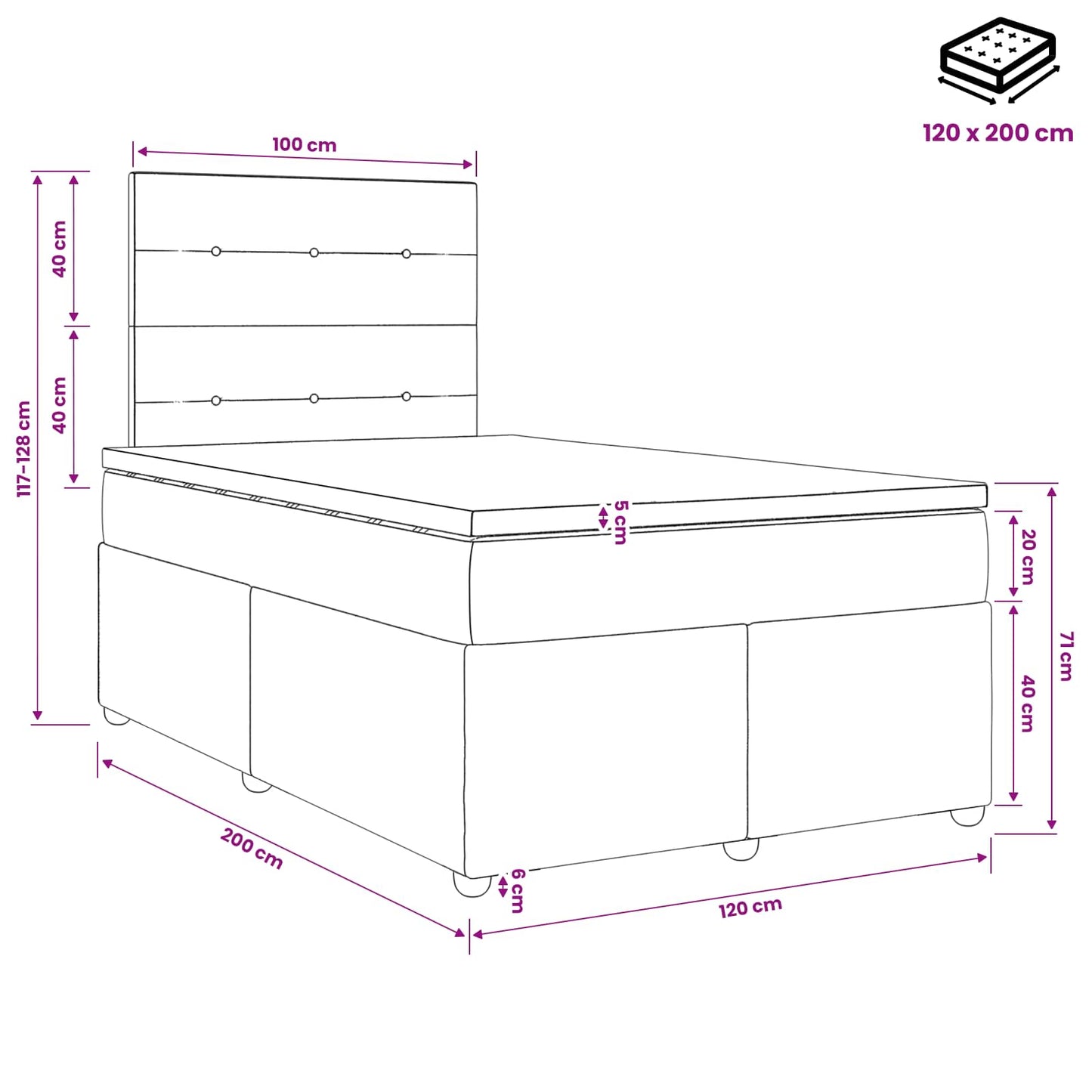 vidaXL Κρεβάτι box spring με στρώμα Σκούρο Γκρι 120 x 200 cm Ύφασμα