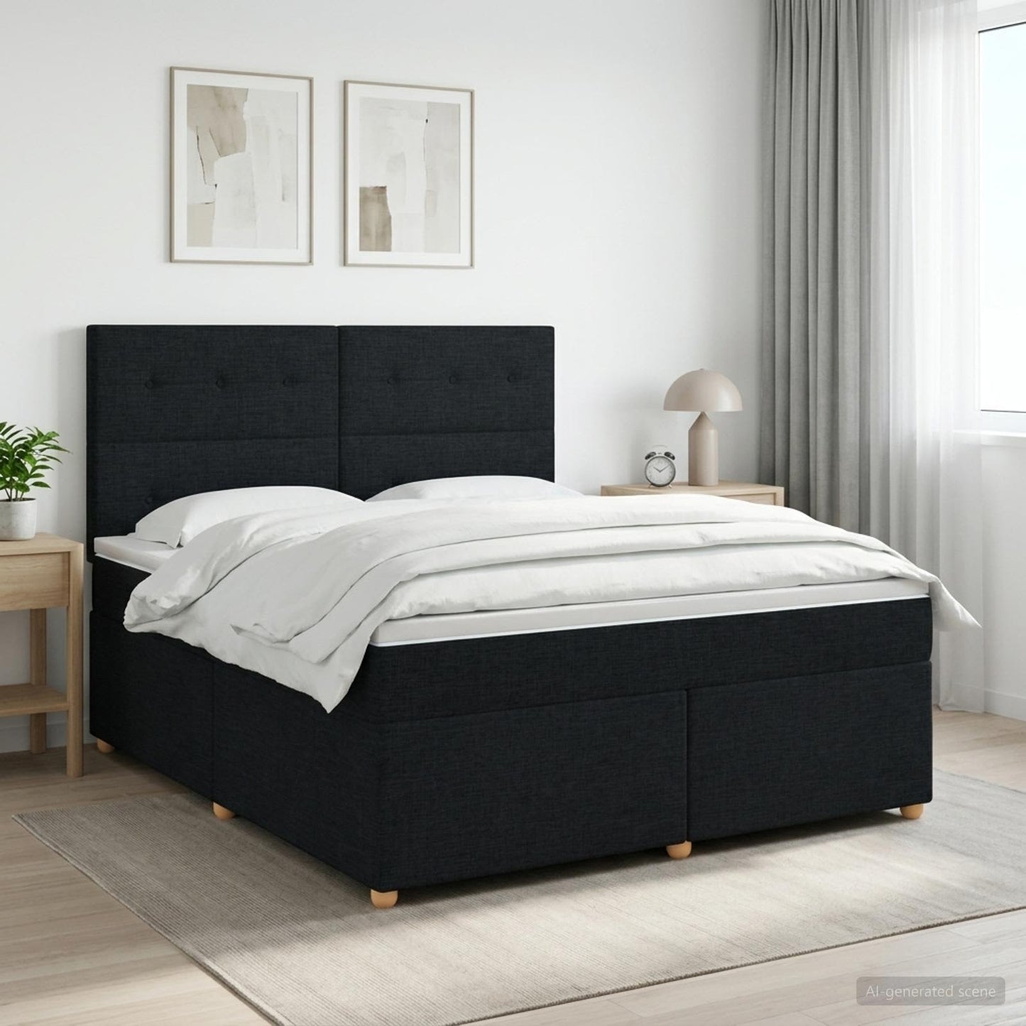 vidaXL Κρεβάτι box spring με στρώμα Μαύρο 180 x 200 cm Ύφασμα