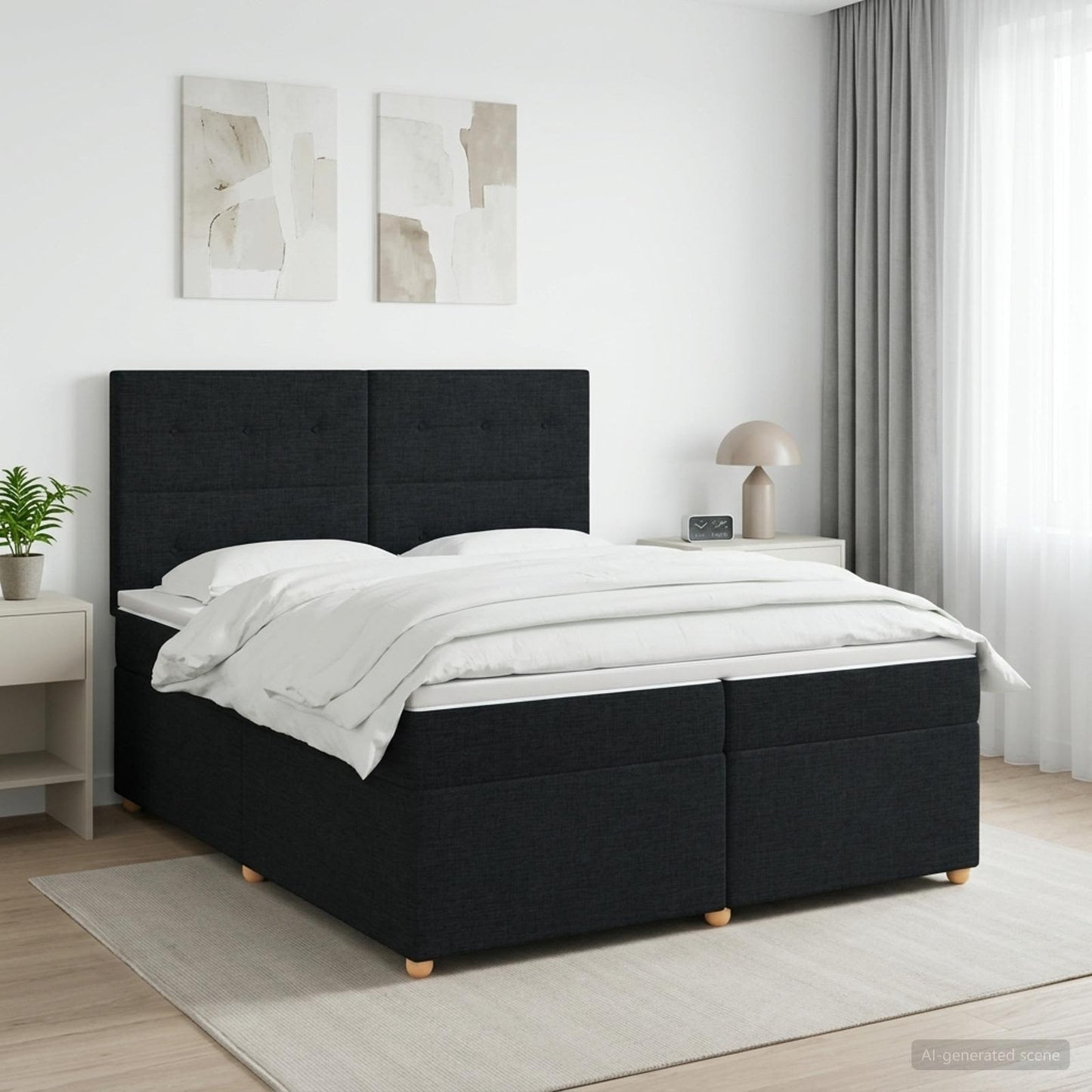 vidaXL Κρεβάτι box spring με στρώμα Μαύρο 200 x 200 cm Ύφασμα