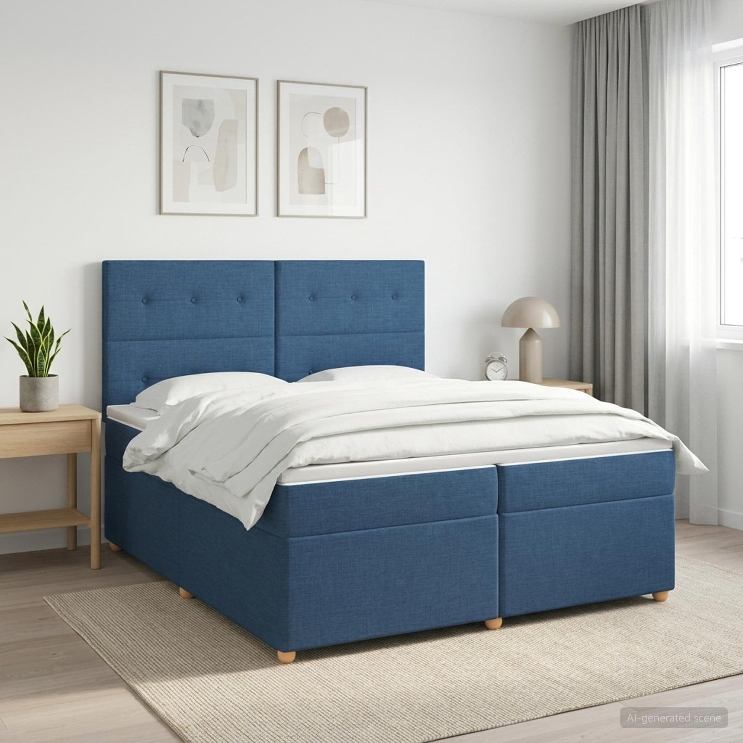 vidaXL Κρεβάτι box spring με στρώμα Μπλε 200 x 200 cm Ύφασμα