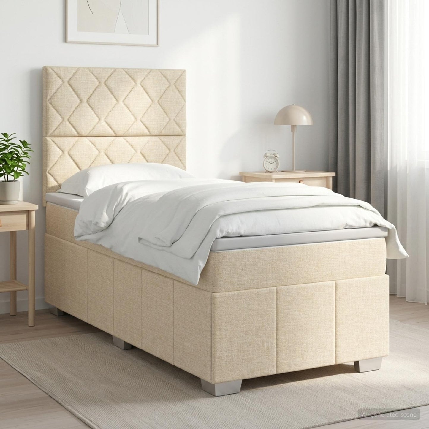 vidaXL Κρεβάτι box spring με στρώμα Κρεμ 100 x 200 cm Ύφασμα