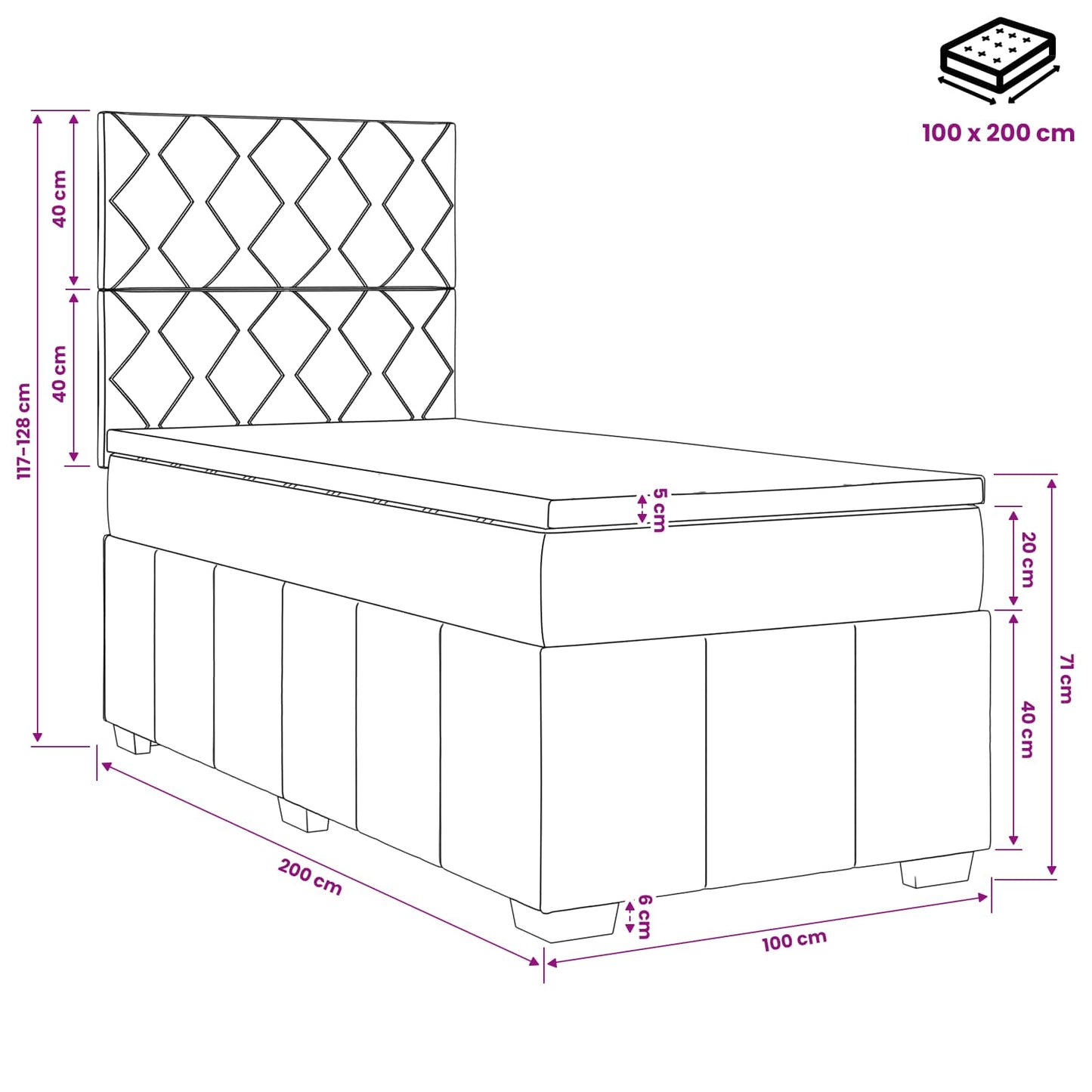 vidaXL Κρεβάτι box spring με στρώμα Taupe 100 x 200 cm Ύφασμα