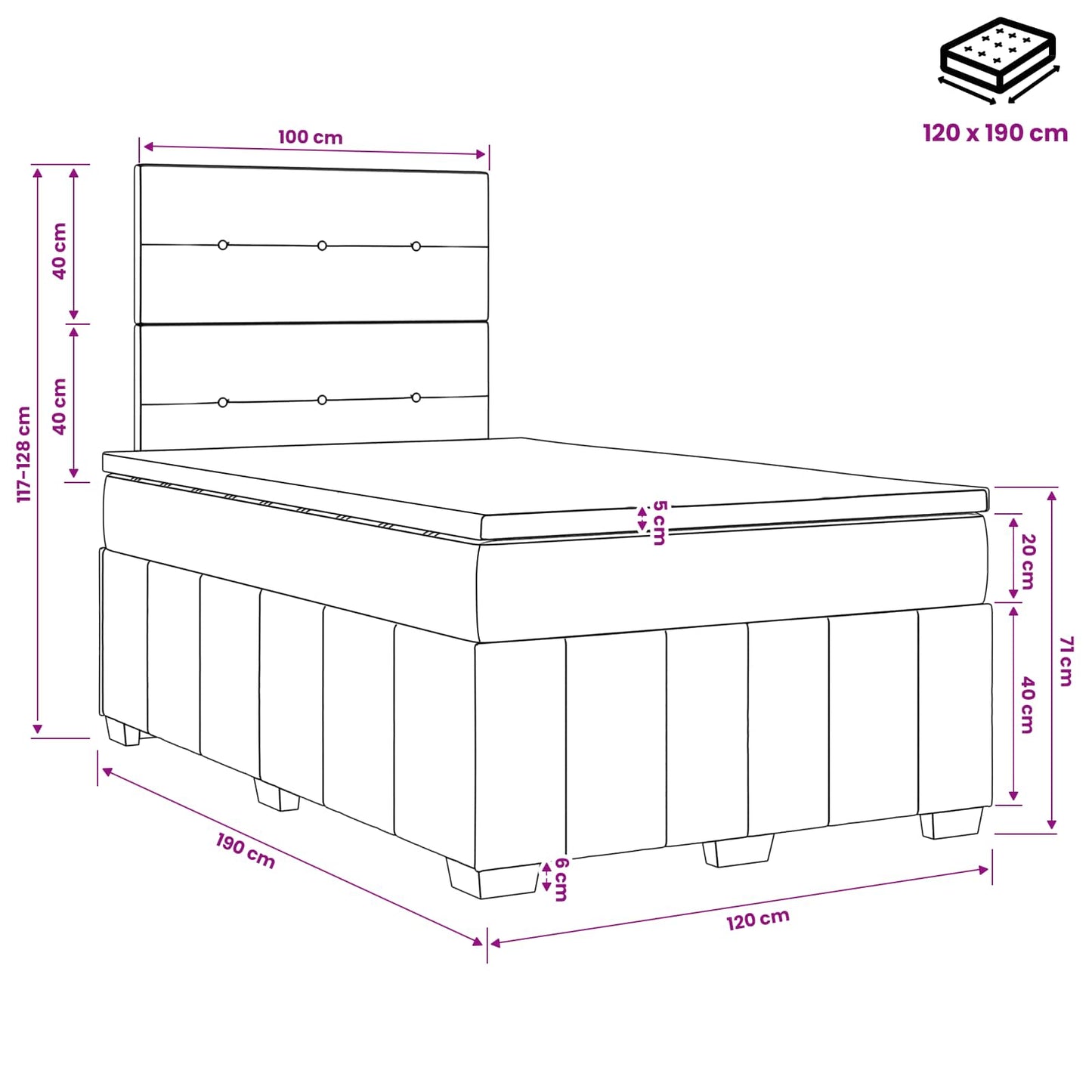 vidaXL Κρεβάτι box spring με στρώμα Σκούρο Γκρι 120 x 190 cm Ύφασμα