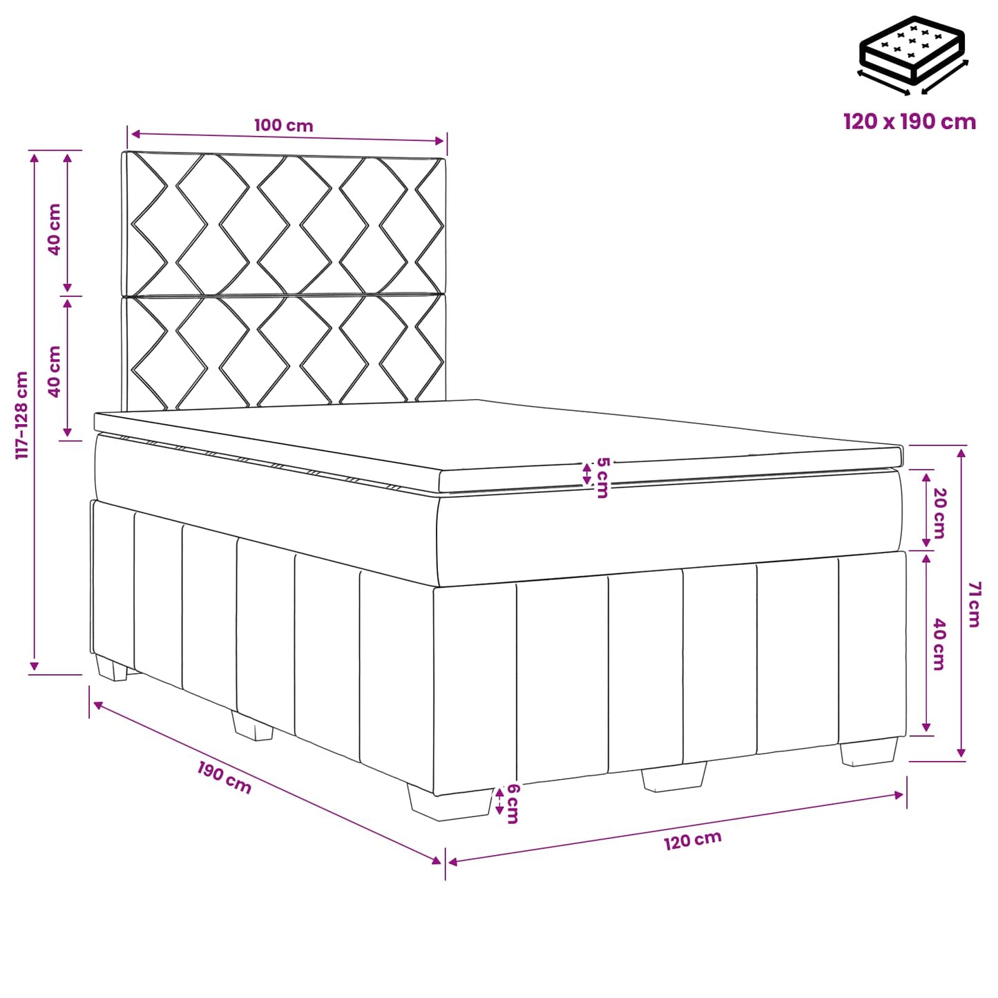 vidaXL Κρεβάτι box spring με στρώμα Κρεμ 120 x 190 cm Ύφασμα
