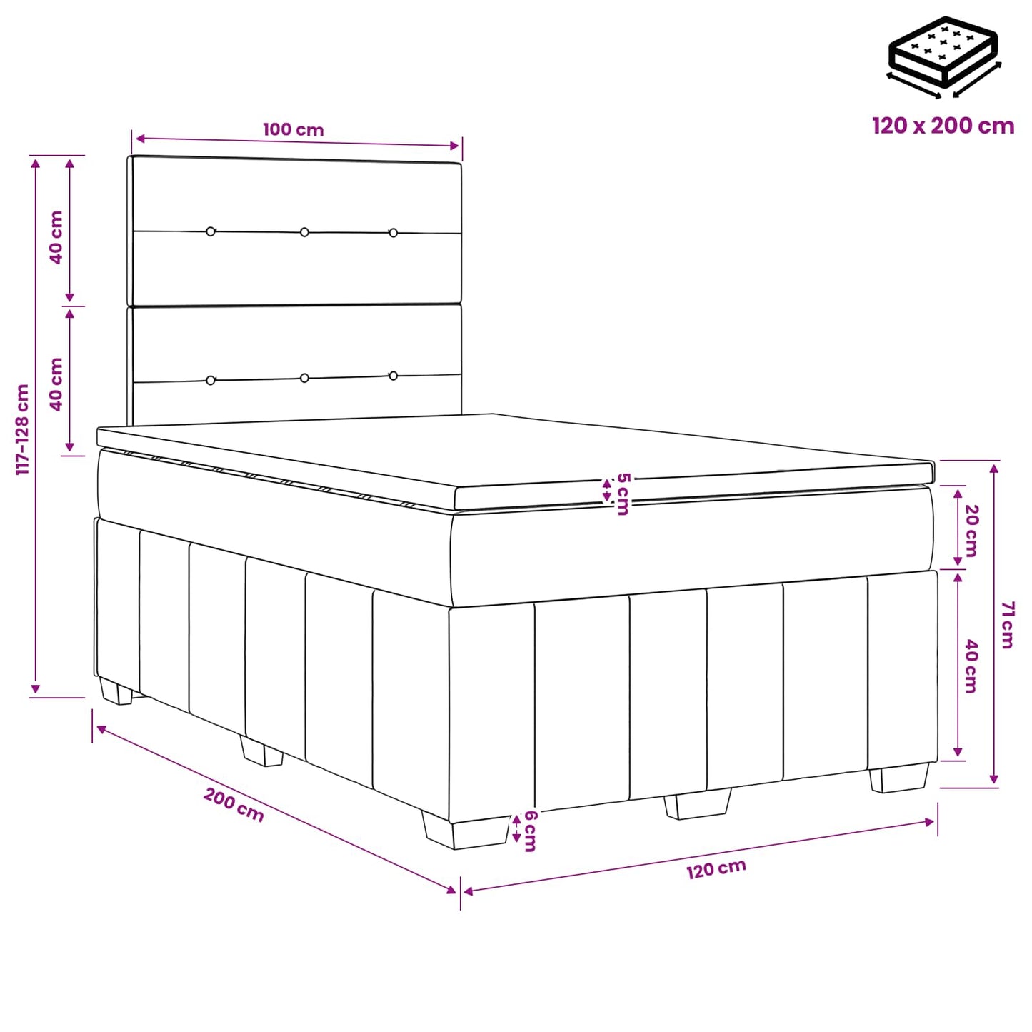 vidaXL Κρεβάτι box spring με στρώμα Σκούρο Γκρι 120 x 200 cm Ύφασμα