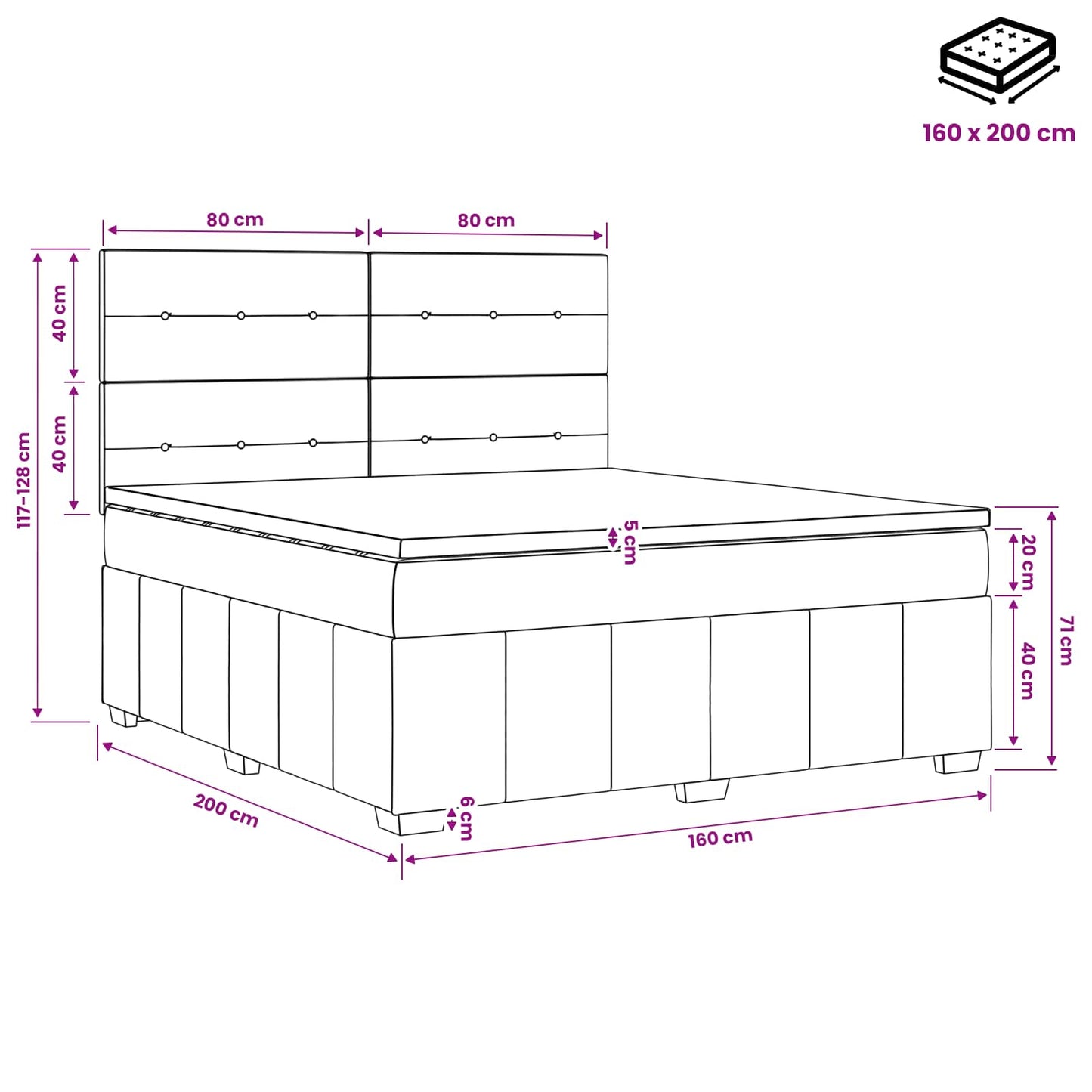 vidaXL Κρεβάτι box spring με στρώμα Μαύρο 160 x 200 cm Ύφασμα