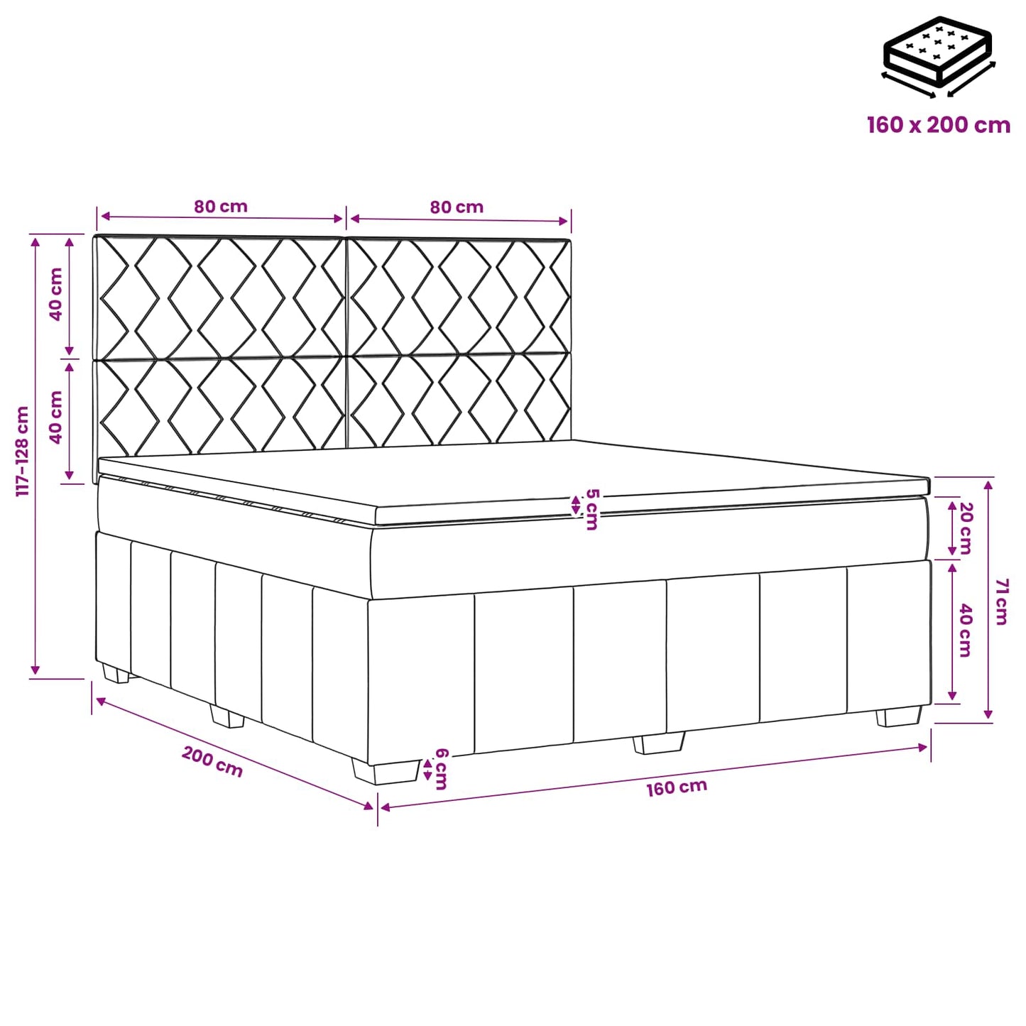 vidaXL Κρεβάτι box spring με στρώμα Σκούρο Καφέ 160 x 200 cm Ύφασμα