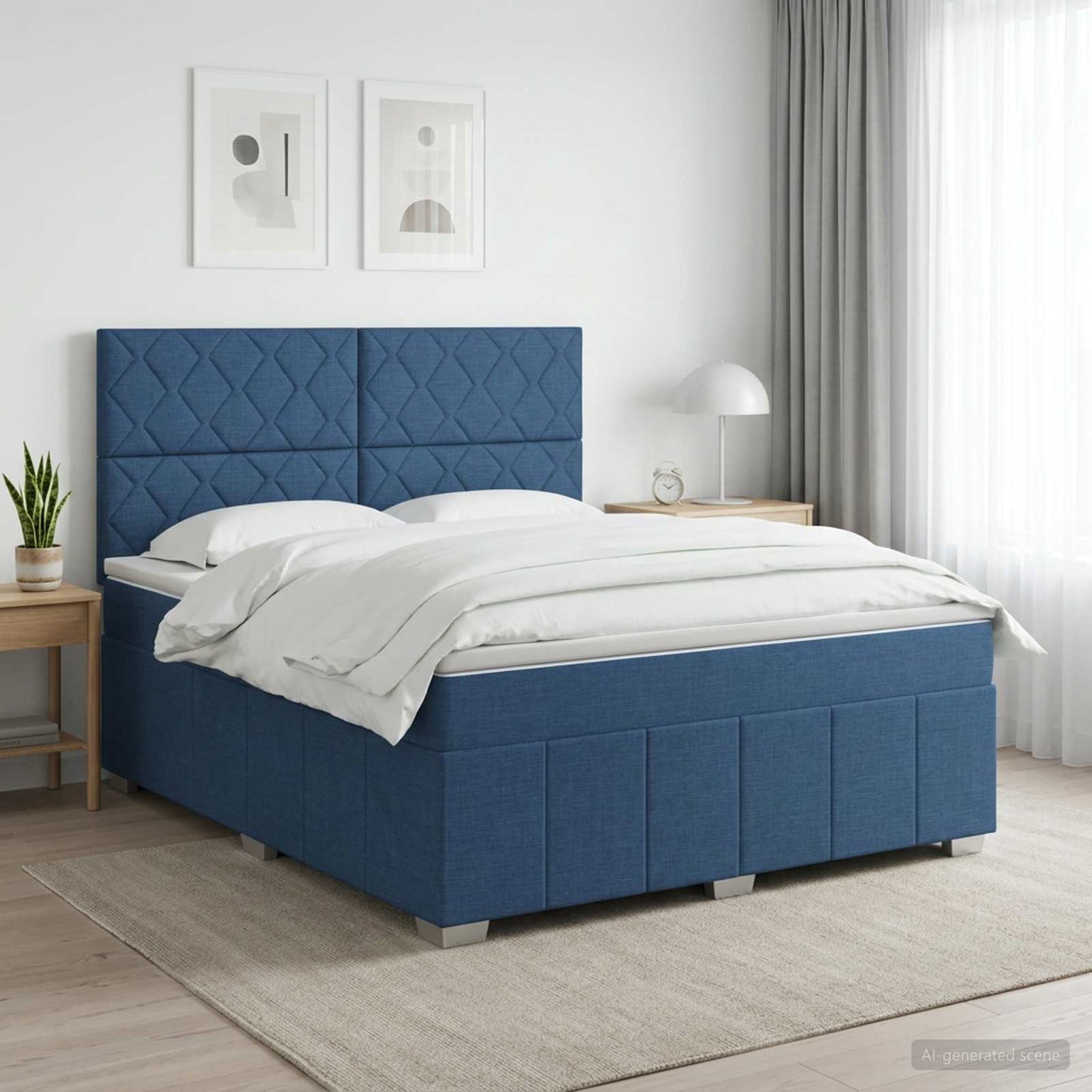 vidaXL Κρεβάτι box spring με στρώμα Μπλε 140 x 200 cm Ύφασμα