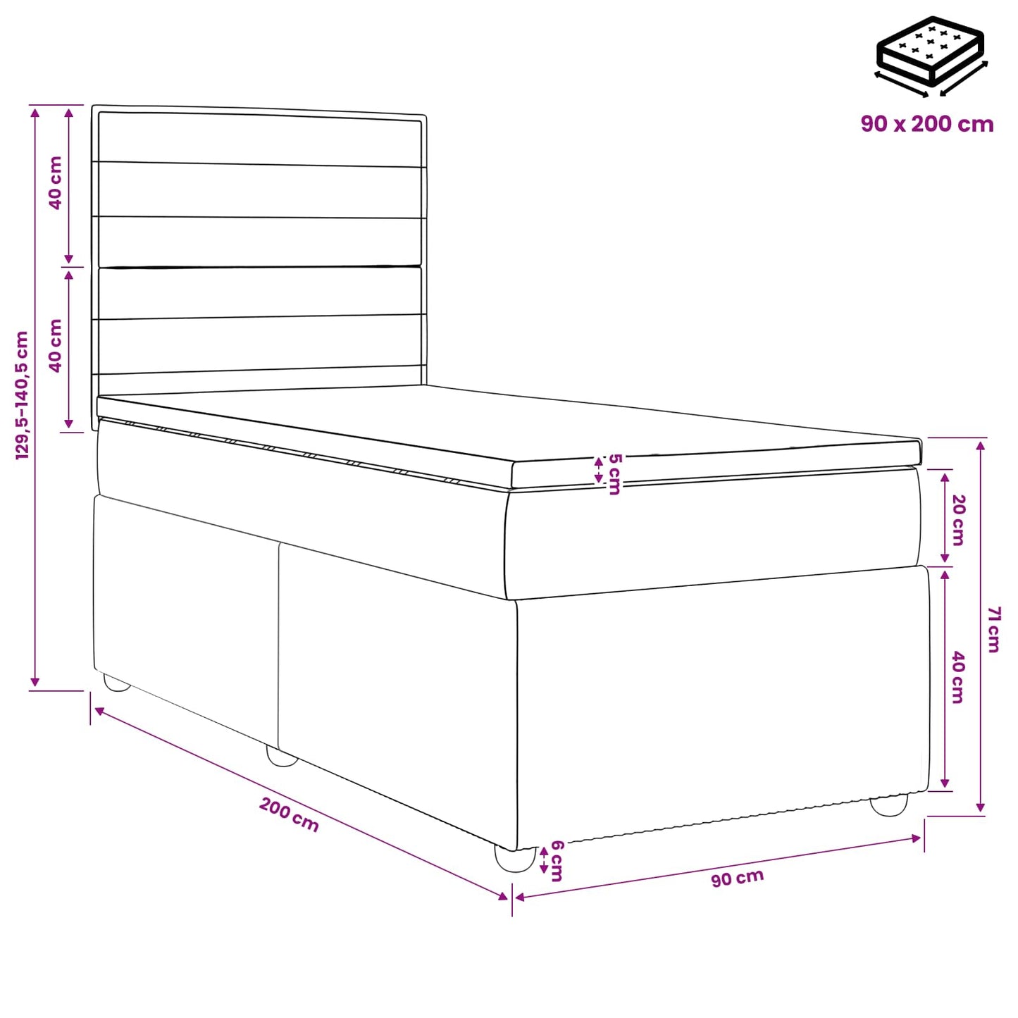 vidaXL Κρεβάτι box spring με στρώμα Ανοιχτό γκρι 90 x 200 cm Ύφασμα