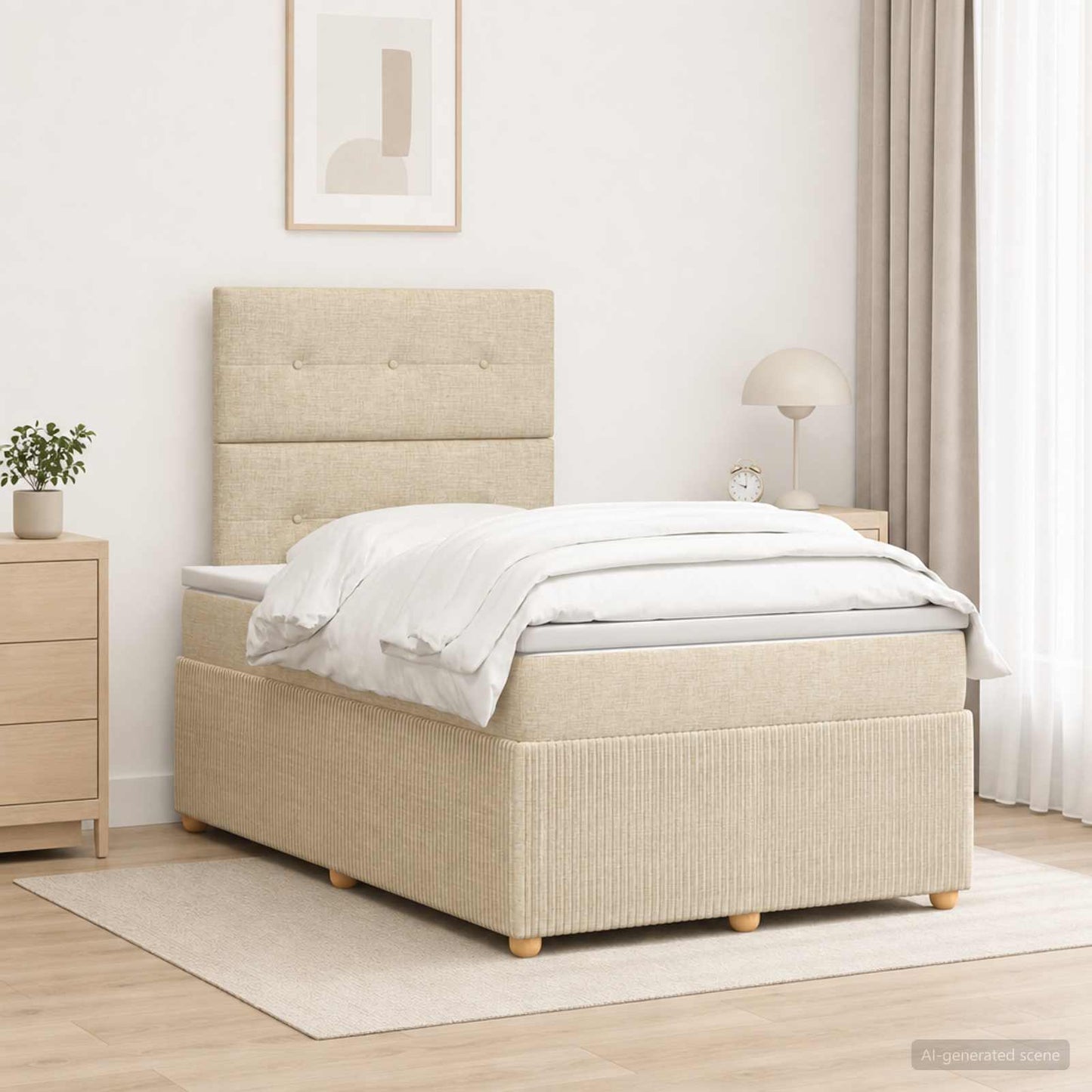 vidaXL Κρεβάτι box spring με στρώμα Κρεμ 120 x 200 cm Ύφασμα