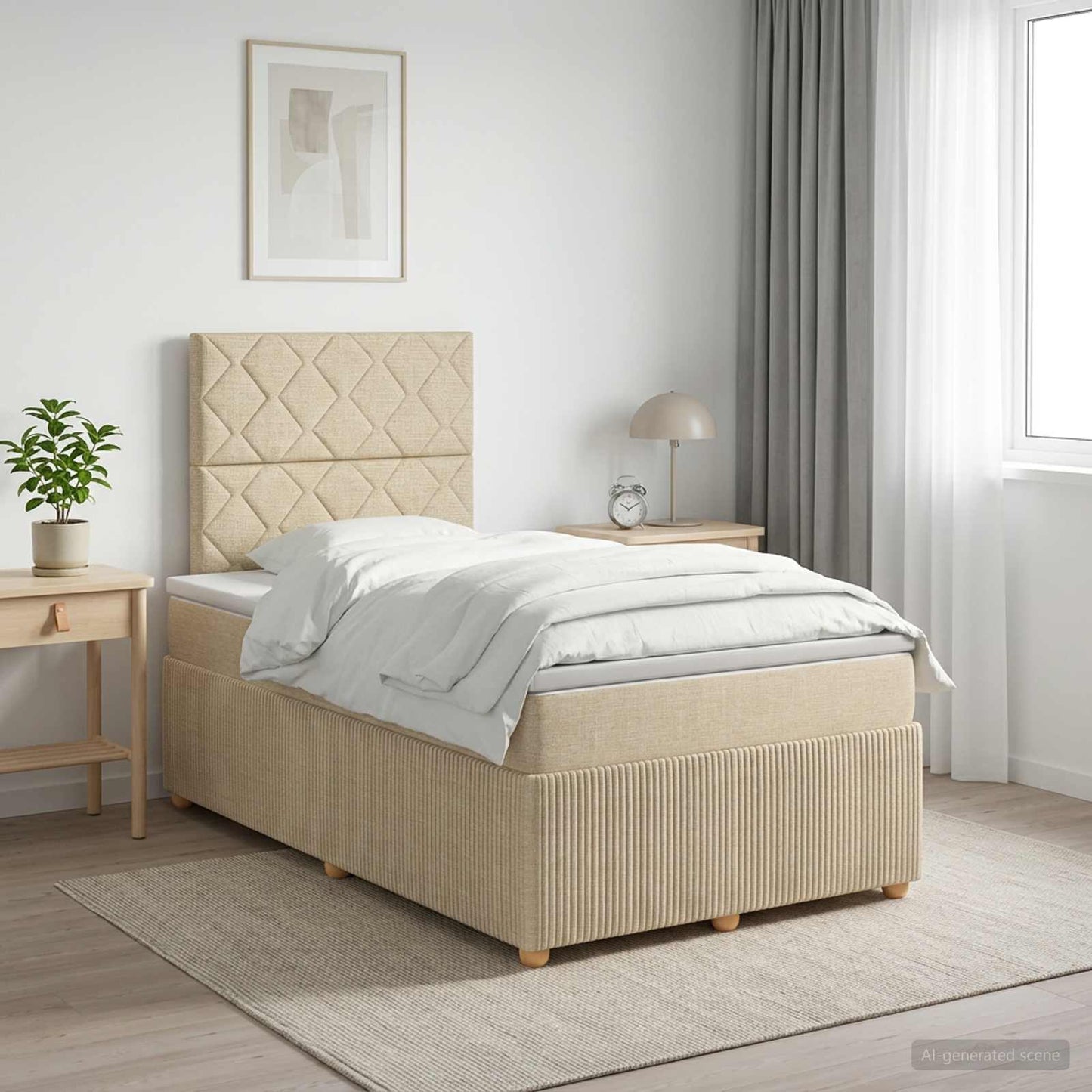 vidaXL Κρεβάτι box spring με στρώμα Κρεμ 120 x 200 cm Ύφασμα