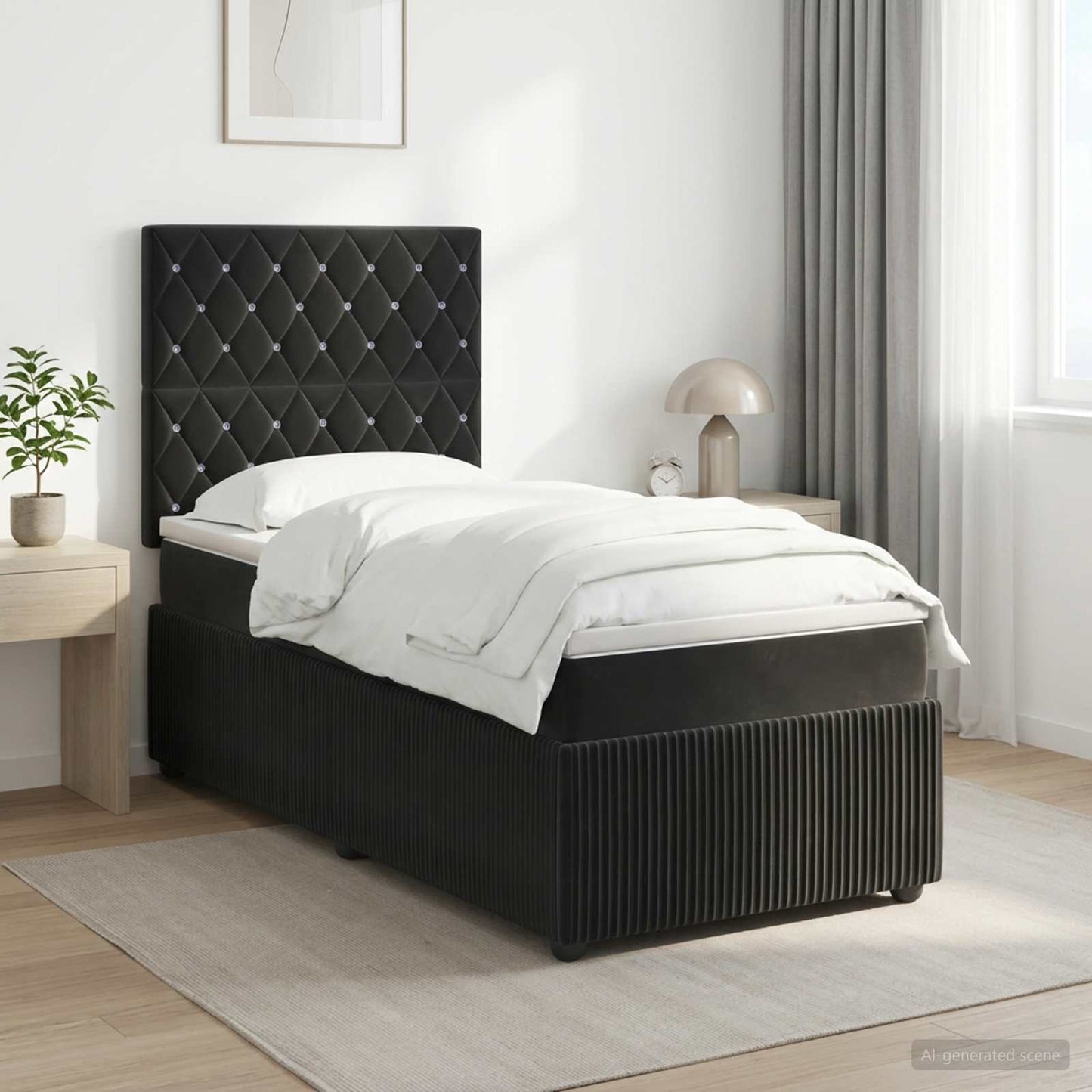 vidaXL Κρεβάτι box spring με στρώμα Μαύρο 90 x 200 cm Βελούδο