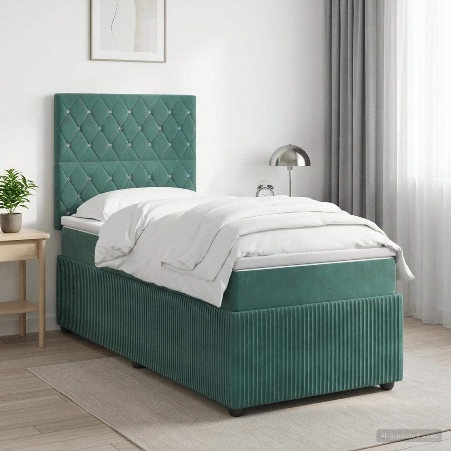 vidaXL Κρεβάτι box spring με στρώμα Σκούρο Πράσινο 90 x 190 cm Βελούδο