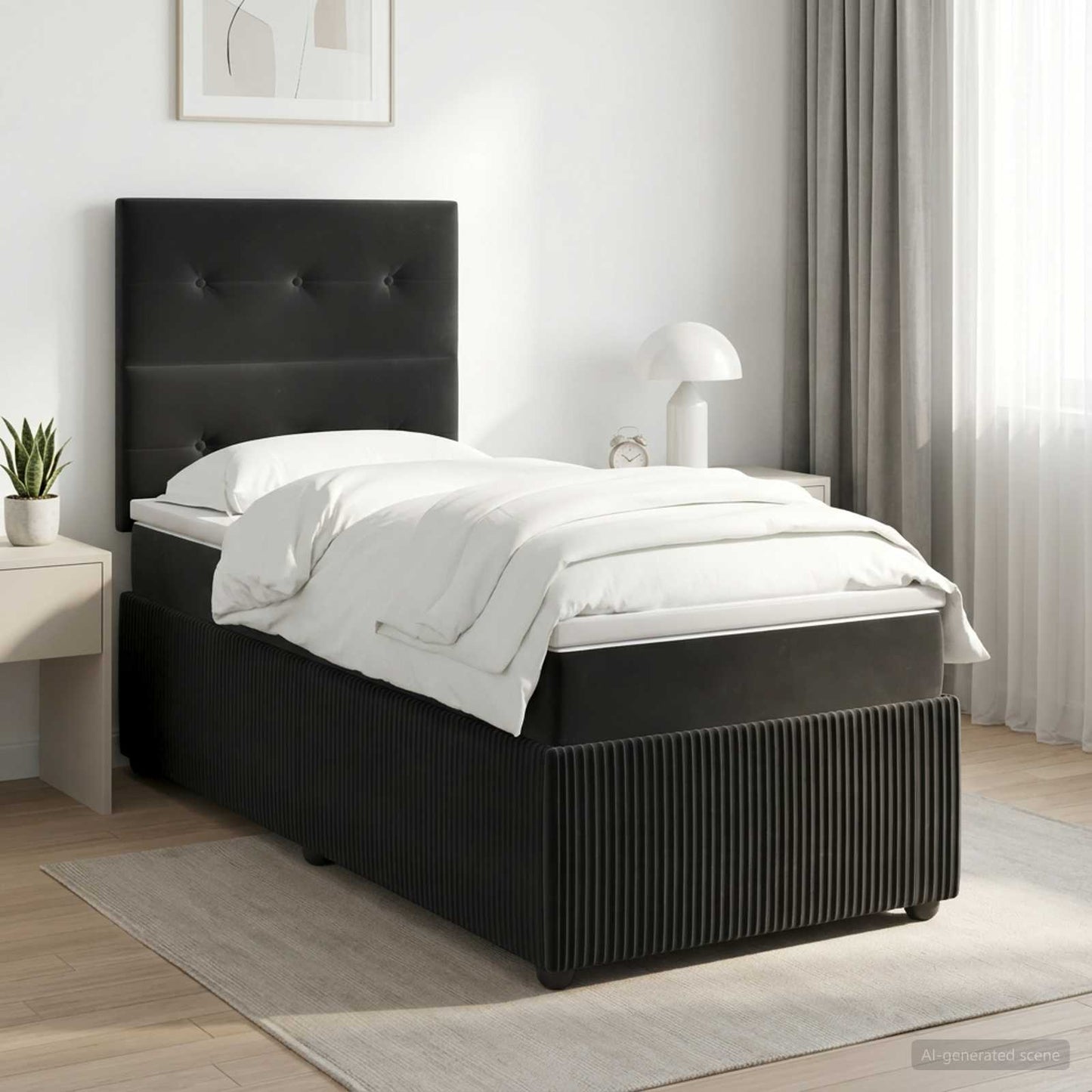 vidaXL Κρεβάτι box spring με στρώμα Μαύρο 90 x 200 cm Βελούδο