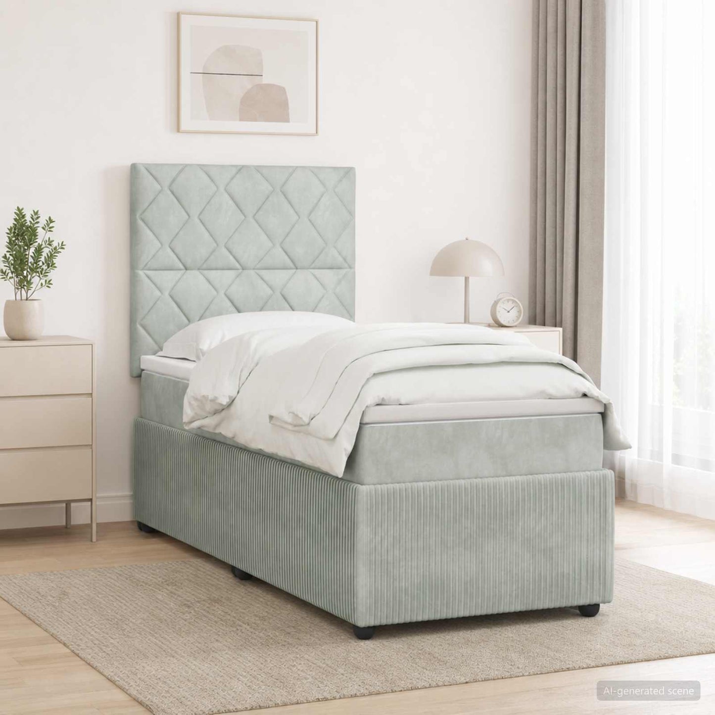 vidaXL Κρεβάτι box spring με στρώμα Ανοιχτό γκρι 100 x 200 cm Βελούδο