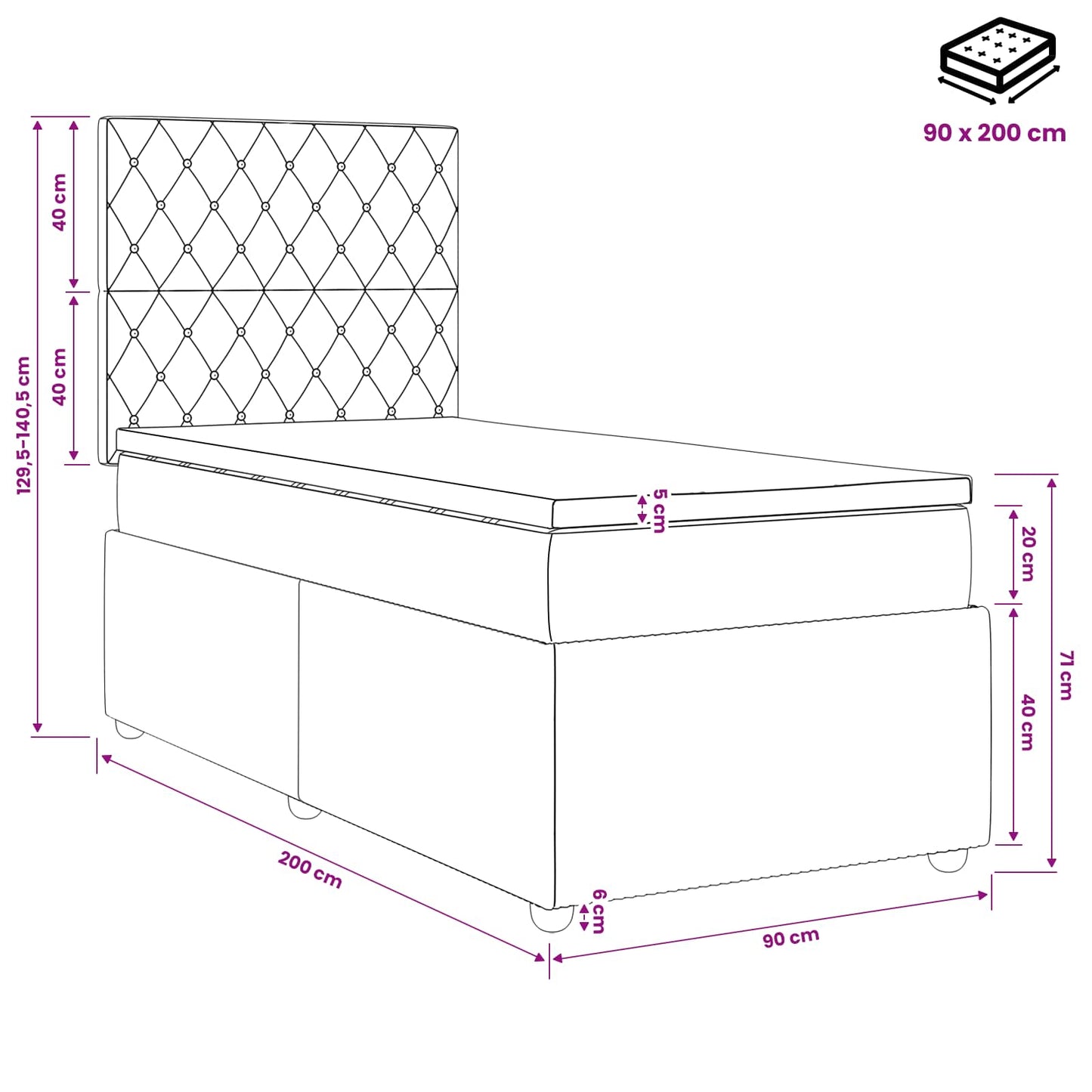 vidaXL Κρεβάτι box spring με στρώμα Μαύρο 90 x 200 cm Βελούδο
