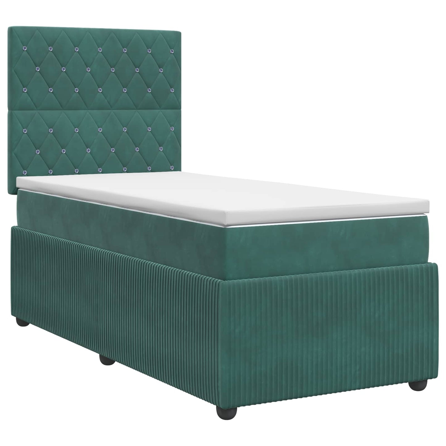 vidaXL Κρεβάτι box spring με στρώμα Σκούρο Πράσινο 90 x 200 cm Βελούδο